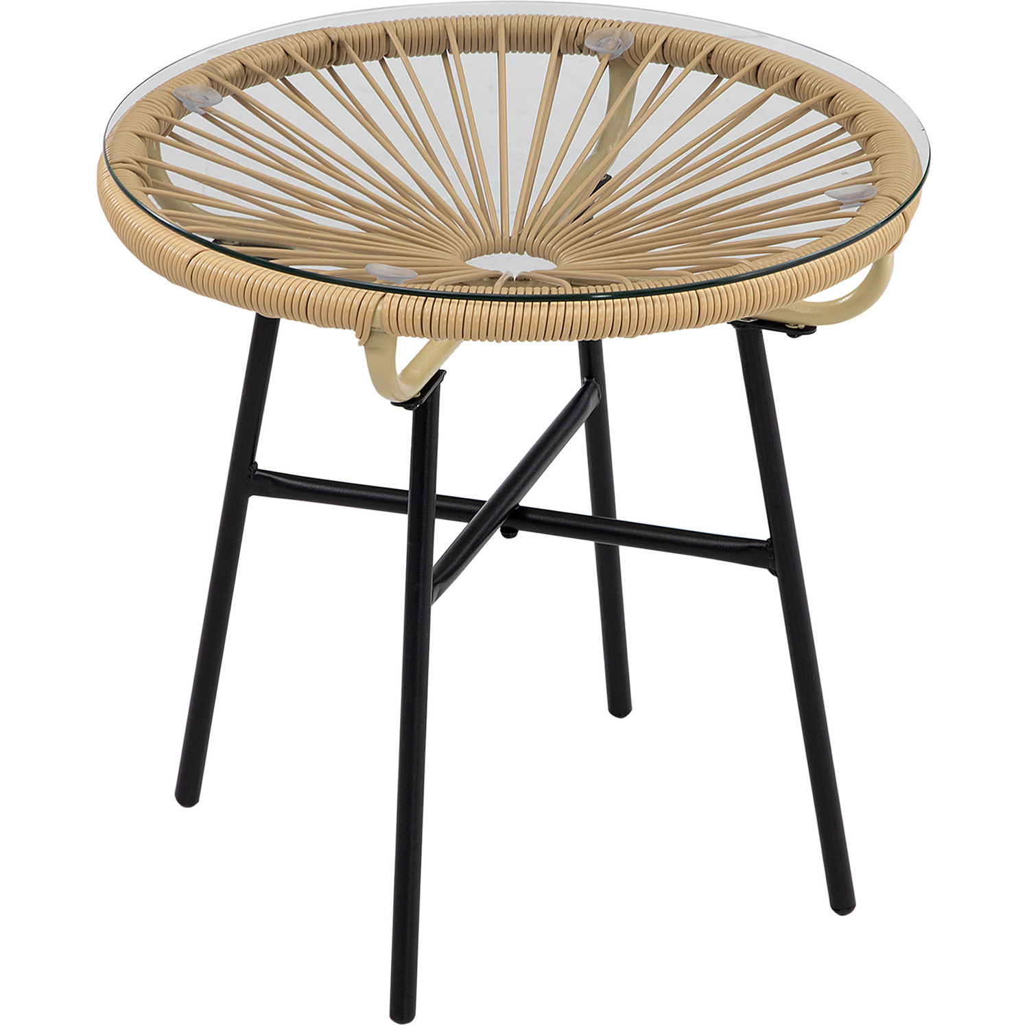 Round PE Rattan and Tempered Glass Table Top Rattan
