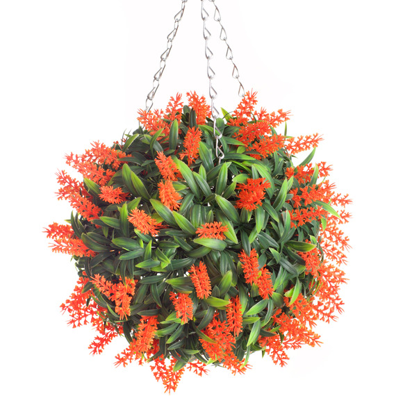 Best Artificial 28cm Orange Lush Lavender Hanging Basket Flower Topiary Ball
