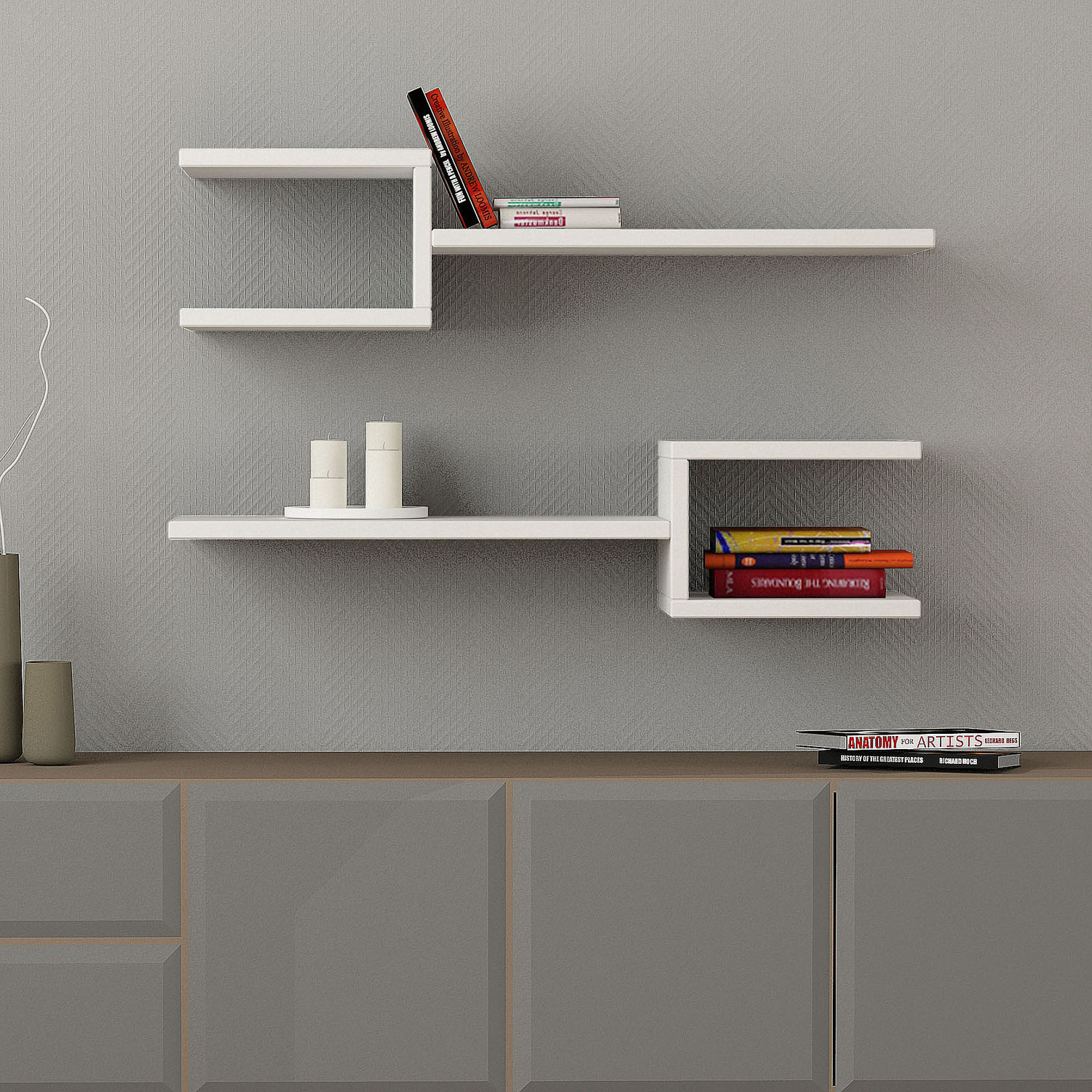 Decortie Wall Mounted Floating Shelf Set - White - Fork Design - Image 3