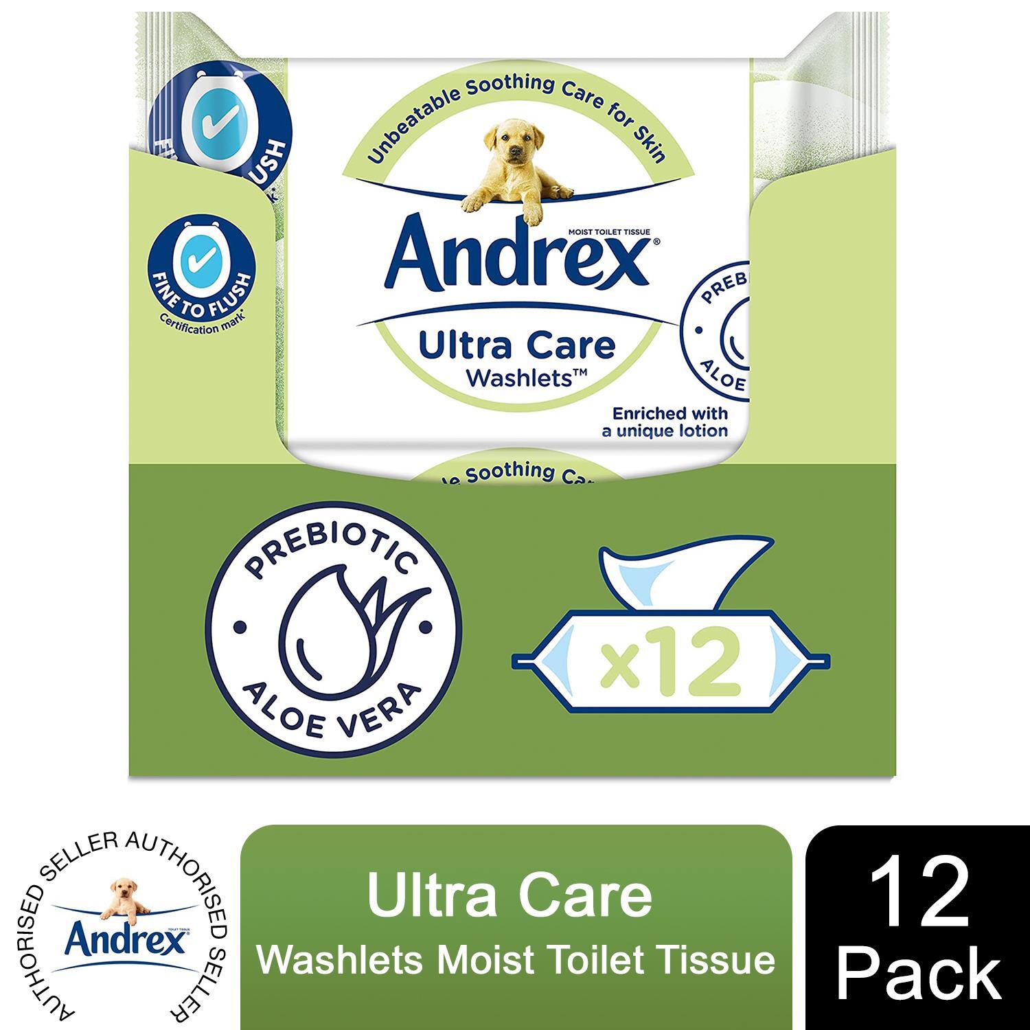 Andrex Washlets Ultra Care Biodegradable and Flushable Toilet Wipes  - 12 Pack