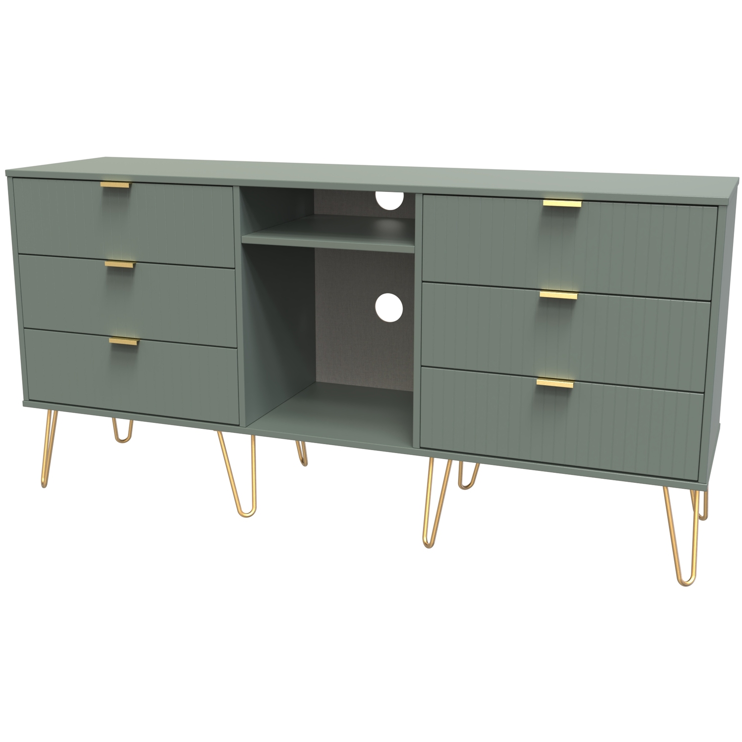 Linear 6 Drawer Tv Unit - Reed Green