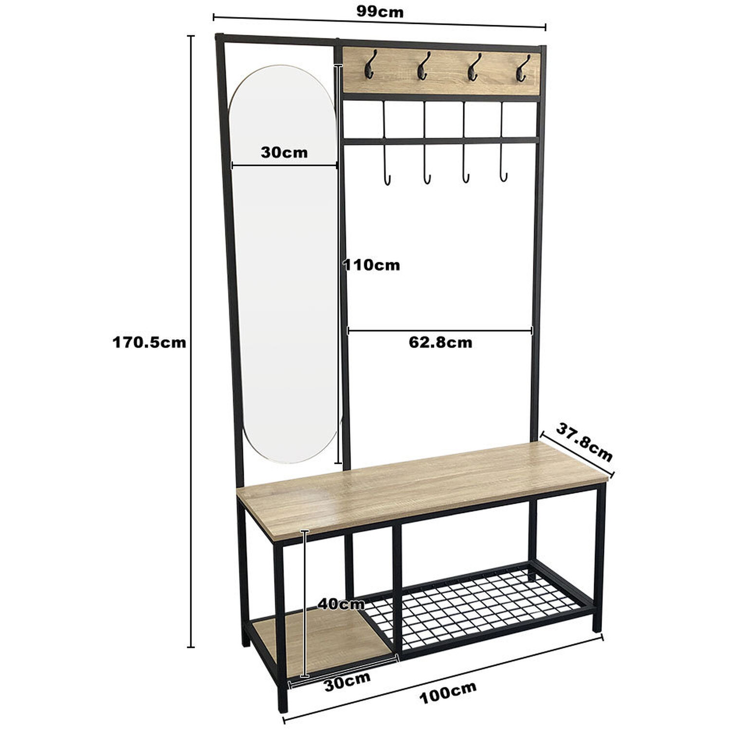 Coat Storage Rails Wooden Clothes Rail Hanging Coat Storage Rack With Dressing Mirror Shoe ...
