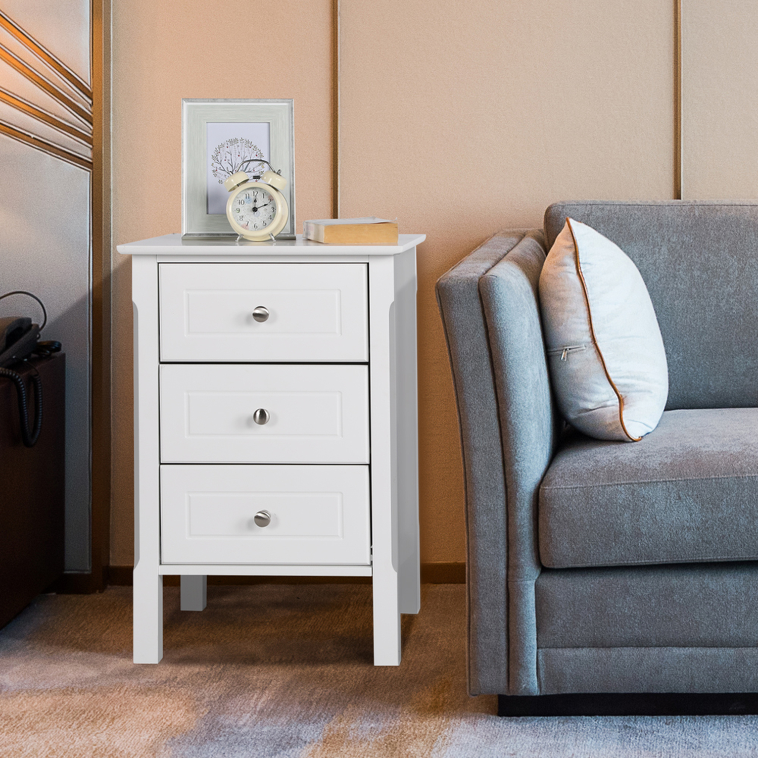 Modern Bedside Tables With 3 Drawers - White