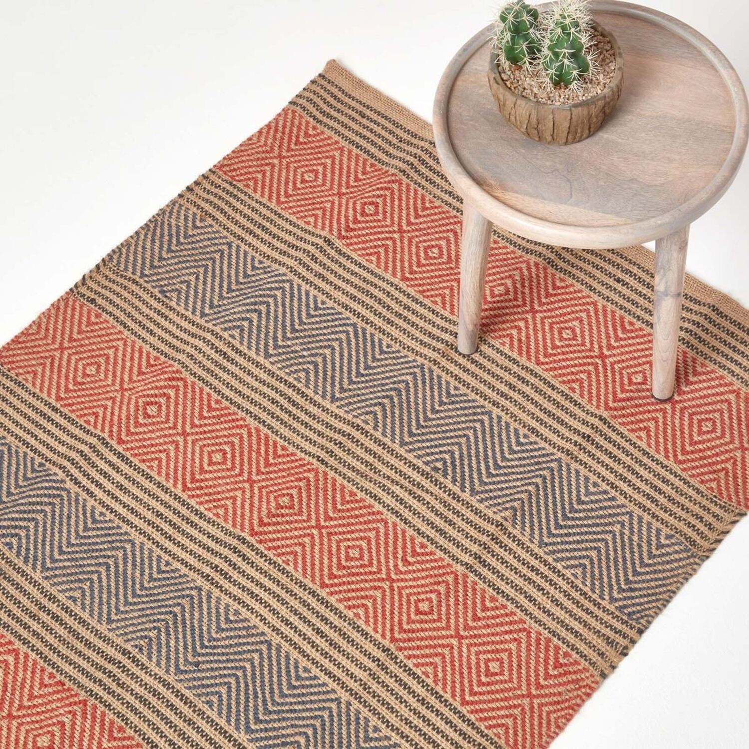 Homescapes Multicolour Geometric Patterned Jute Rug - Multi Colour / 150Cm