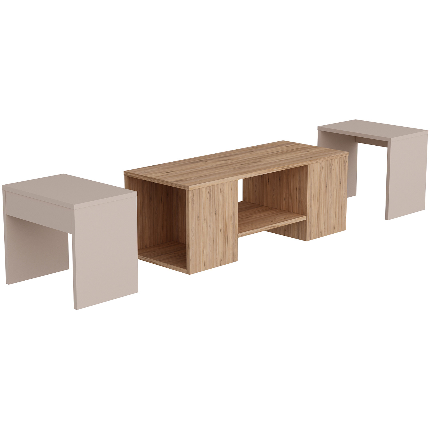 Sartos Nesting Coffee Table With Storage Shelves Set Of 3 - Atlantic Pine - Beige