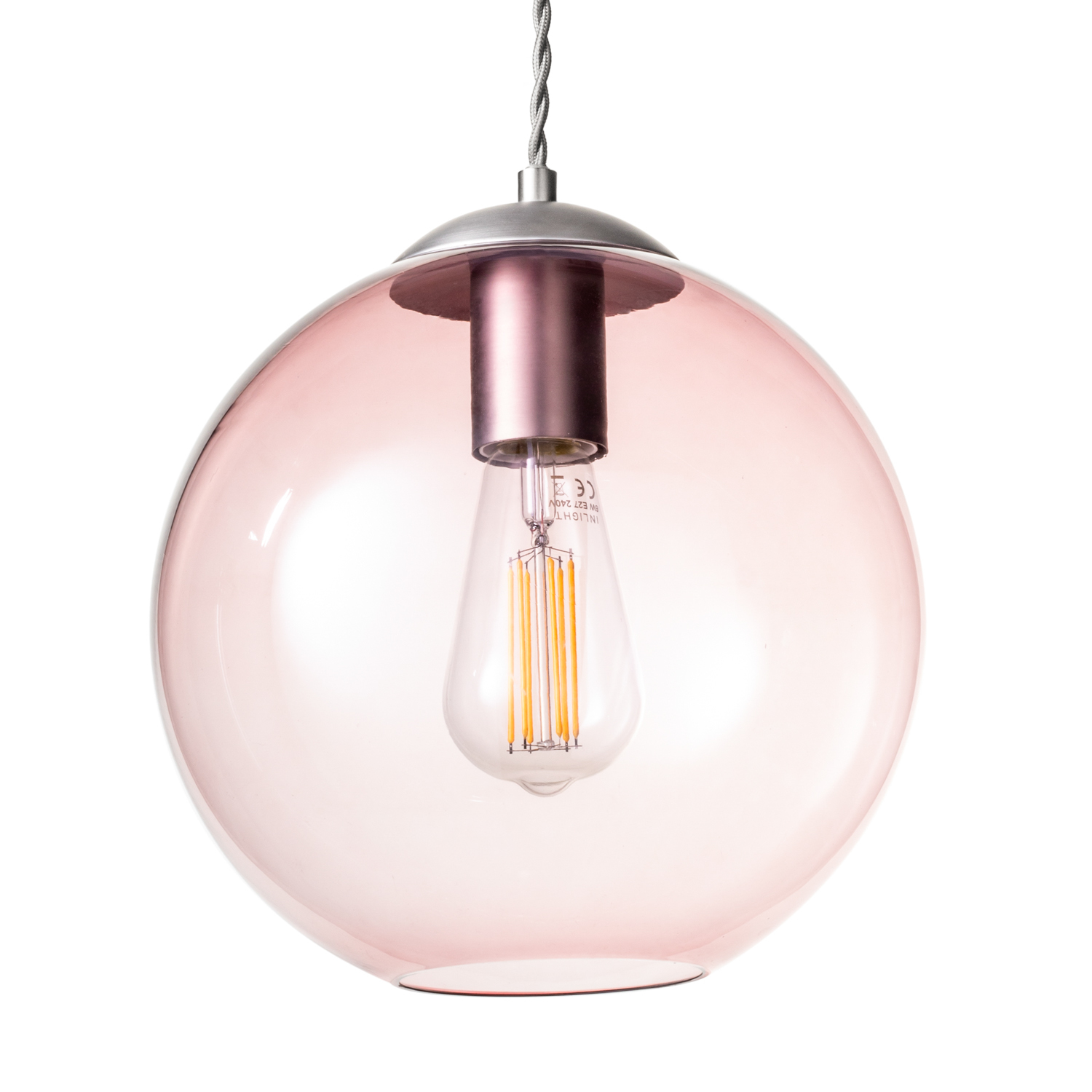 Litecraft - Huey Globe Glass Ceiling Pendant Light - Pink, Pewter thumbnail