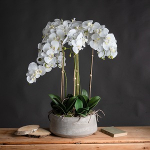 Large Orchid In Stone Pot Artificial Plant