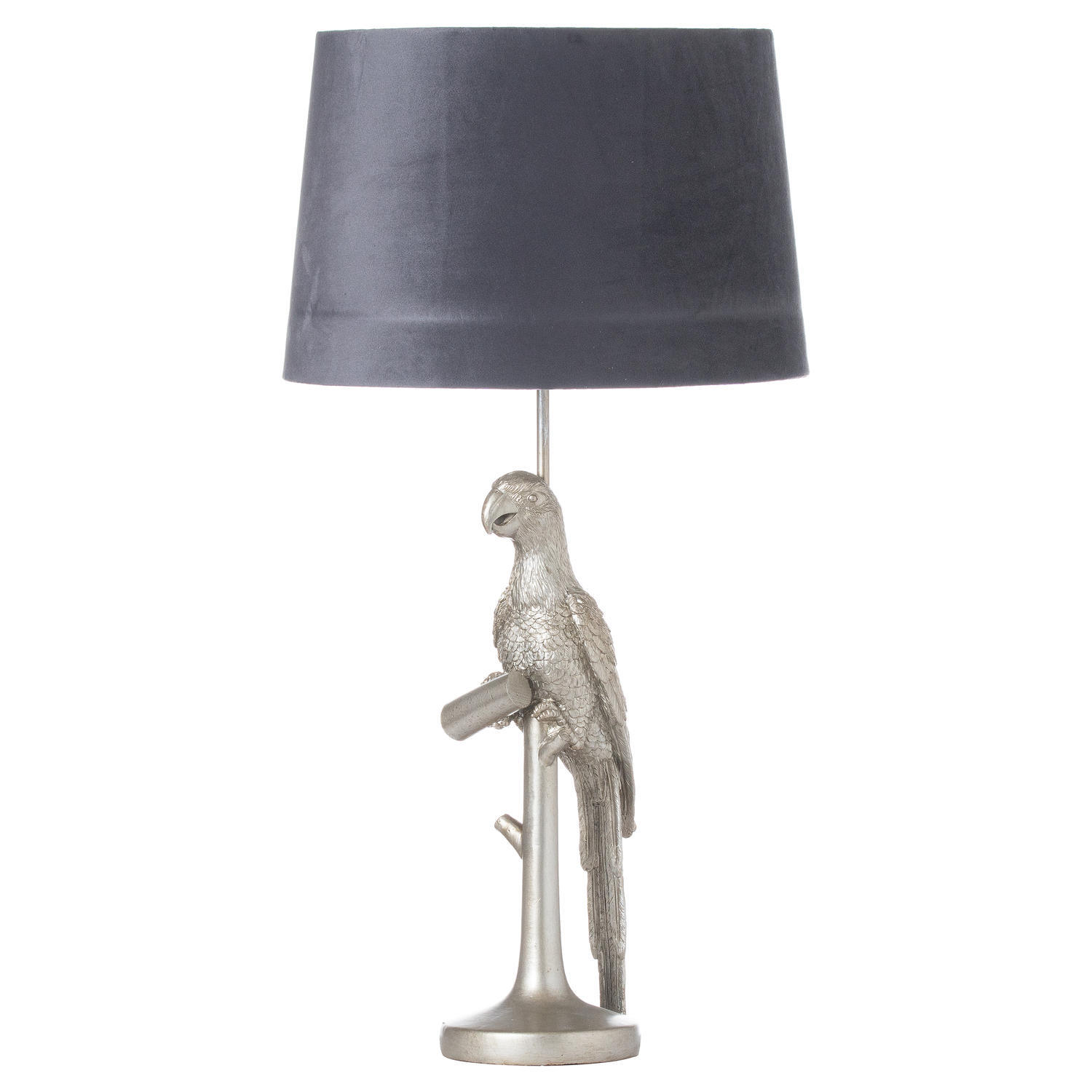 KDMK - Percy The Parrot Silver Lamp With Grey Velvet Shade Whimsical Decor - Silver thumbnail
