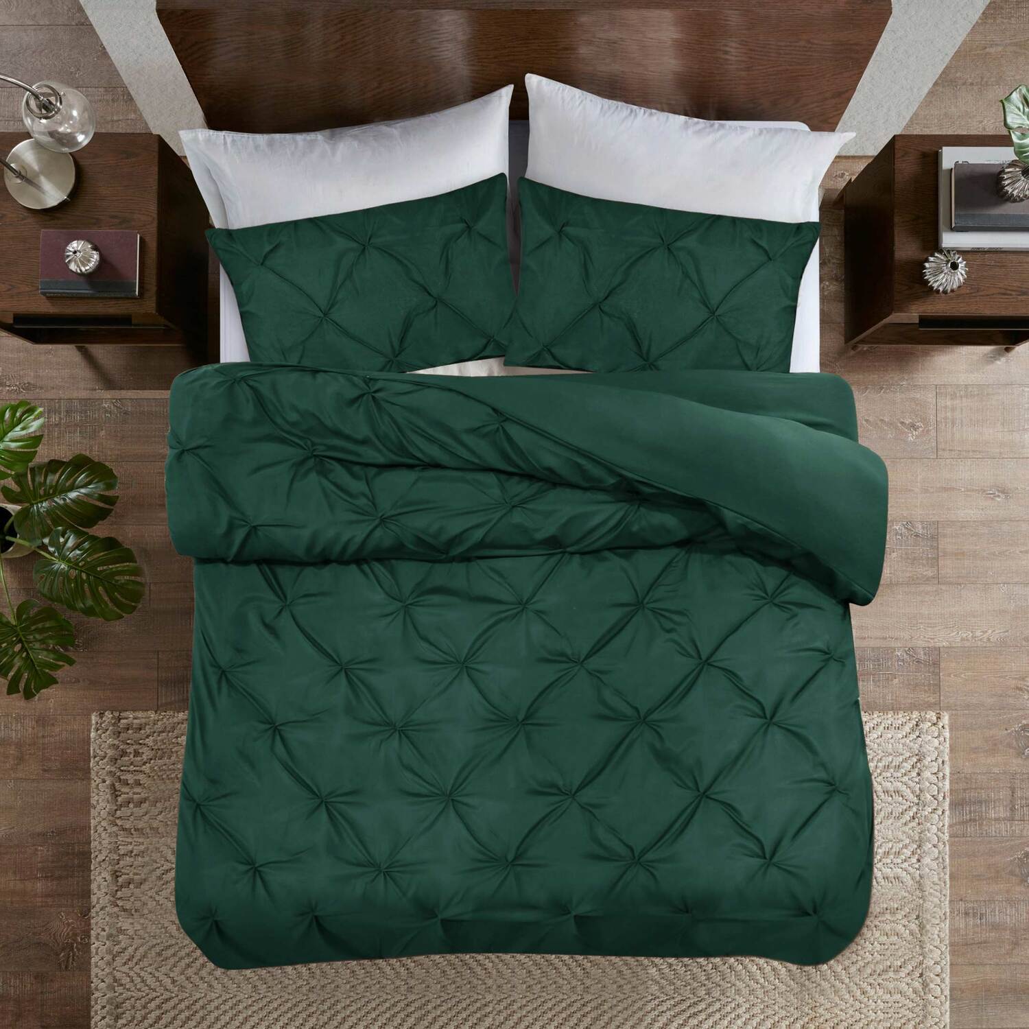 Pintuck Duvet Cover Set - Emerald Double