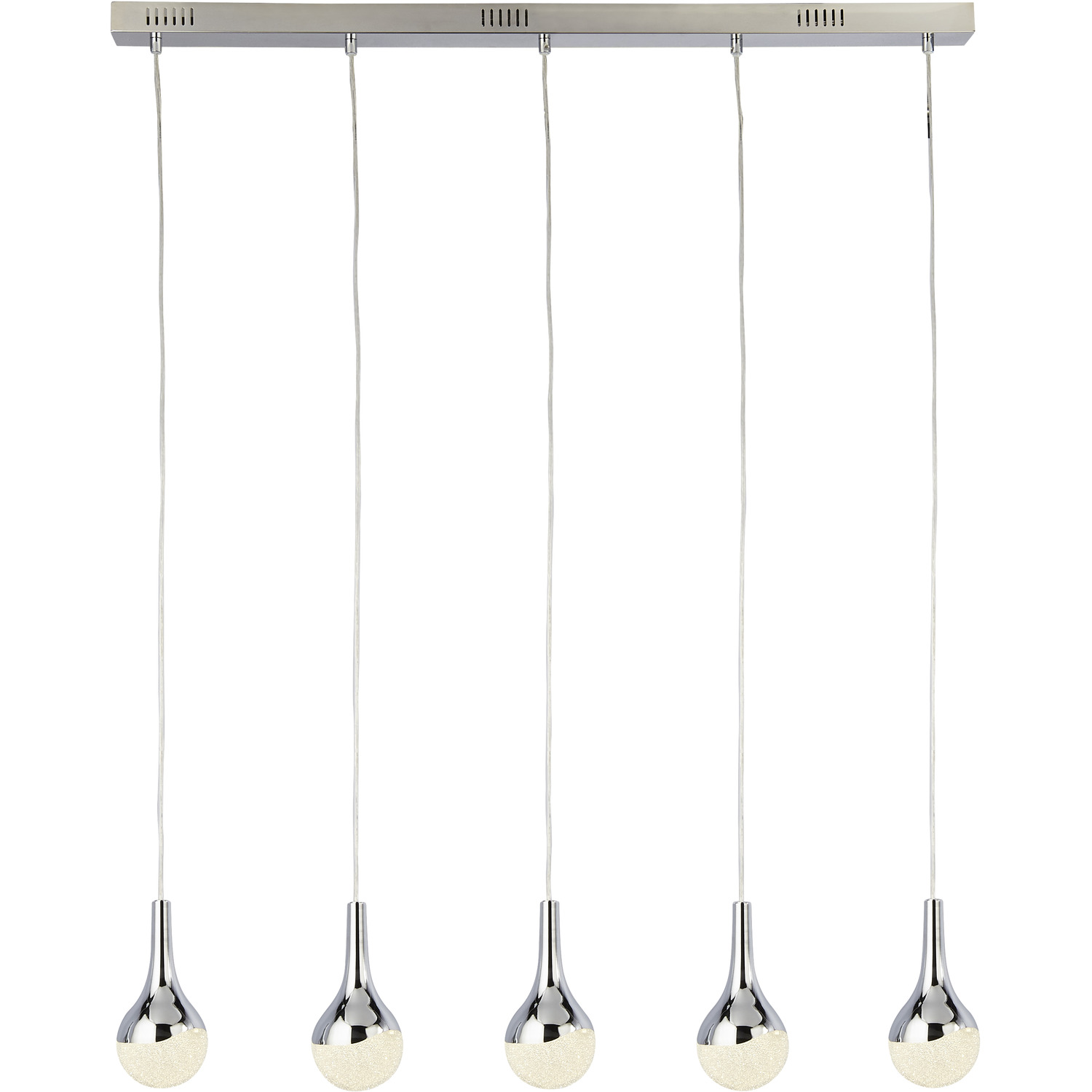 Lighting Collection - Champoton Chrome, Crystal Sand and Acrylic 5Lt Bar Pendant - Chrome thumbnail