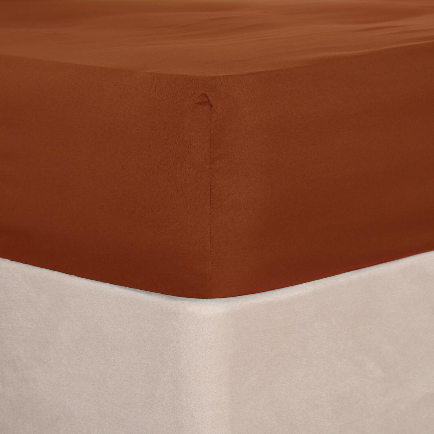 Plain Fitted Bed Sheet - Burnt Orange Superking Polyester