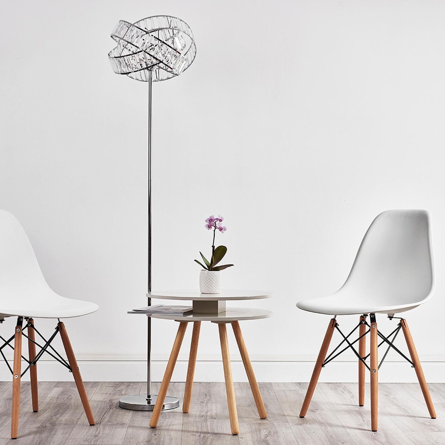 Polished Chrome Clear Acrylic Jewel Intertwined Ring Design Floor Lamp - Silver