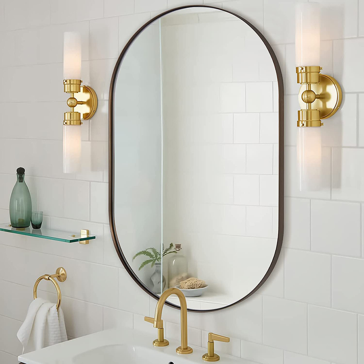 Livingandhome Oval Metal Wall Mirror - Black