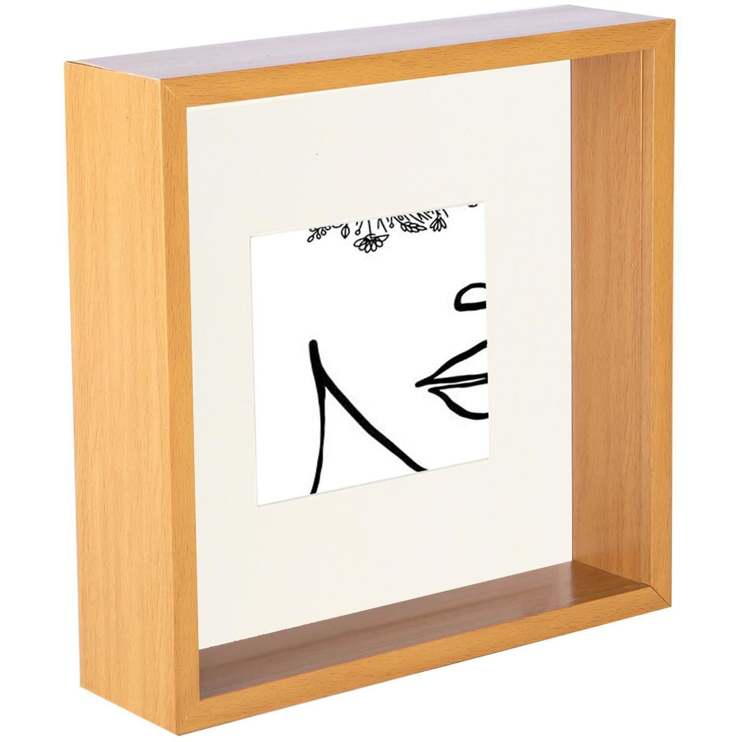 3D Deep Box Photo Frame - 8 x 8" with 4 x 4" Mount - Light Wood/Ivory