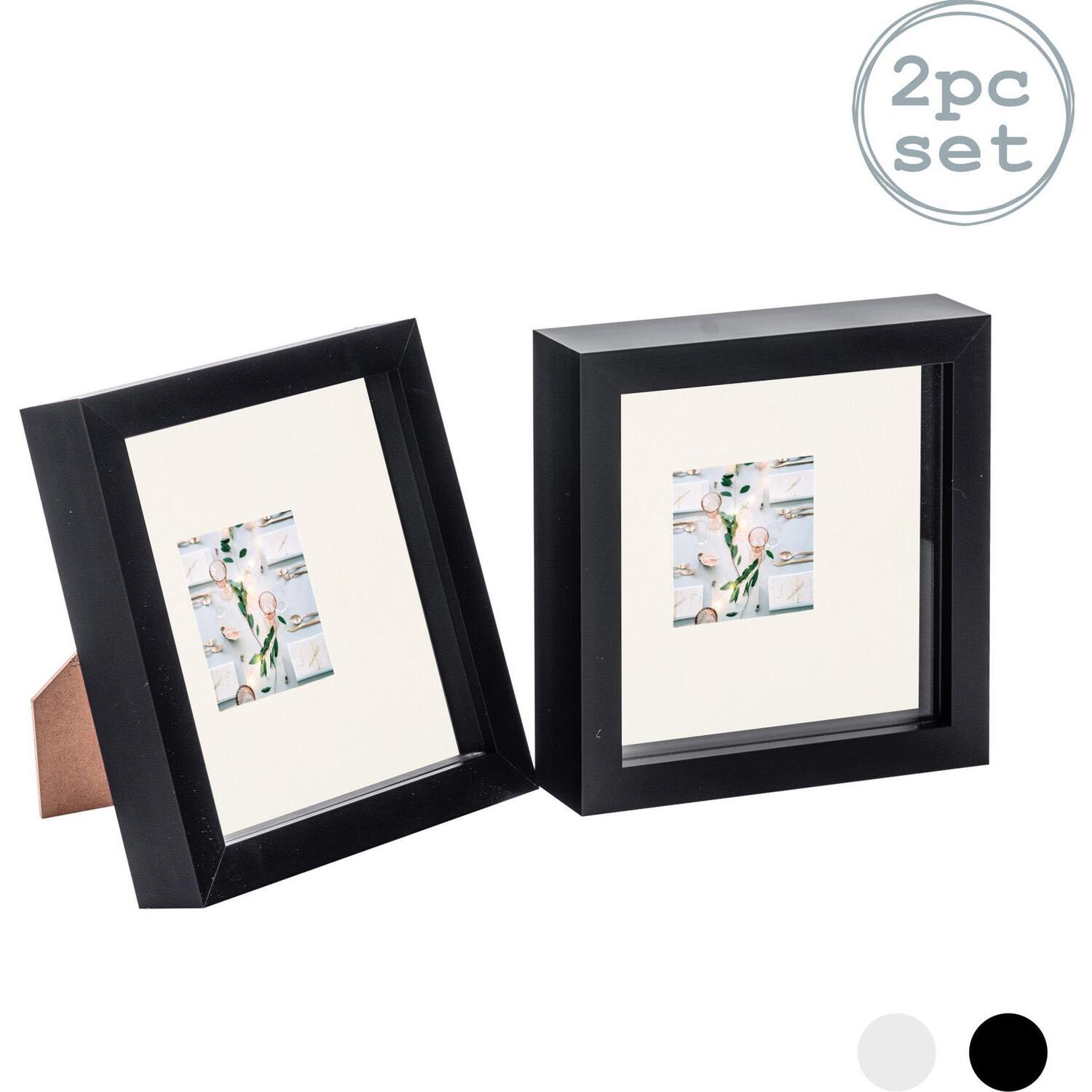 3D Box Photo Frame - 6 x 6" with 2x2" Mount - Pack of 2 - Black/Ivory