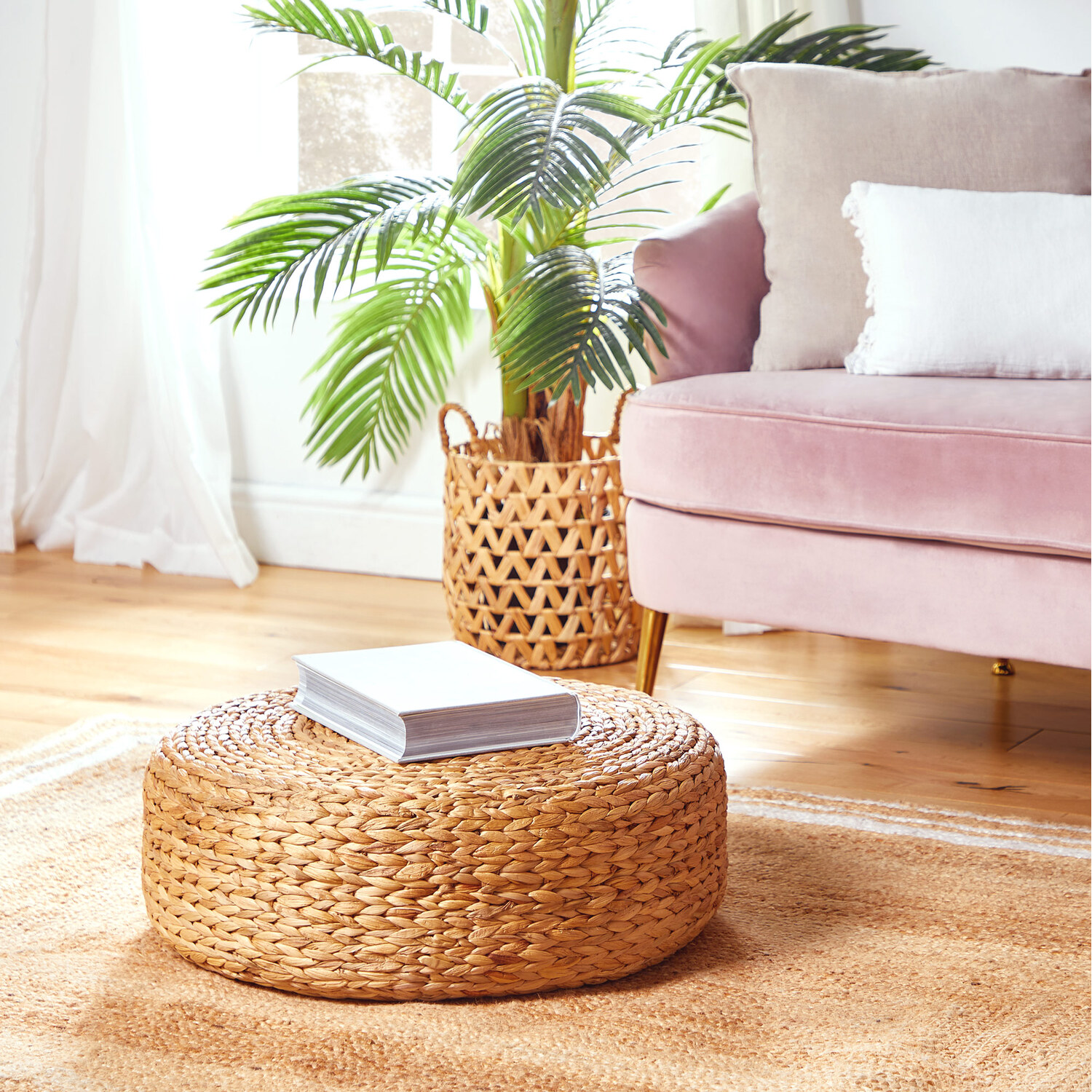 Water Hyacinth Large Woven Pouffe - Beige