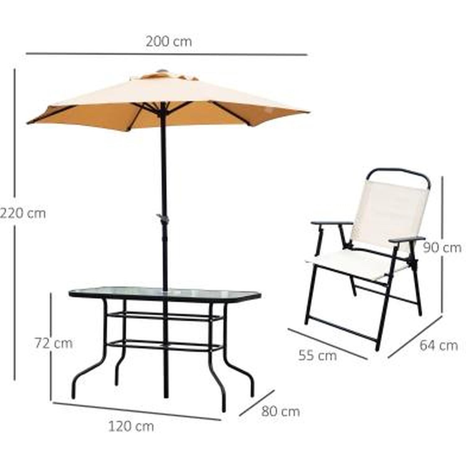 Dining Set Furniture Garden Foldable 6 Chairs Table With Parasol - Beige