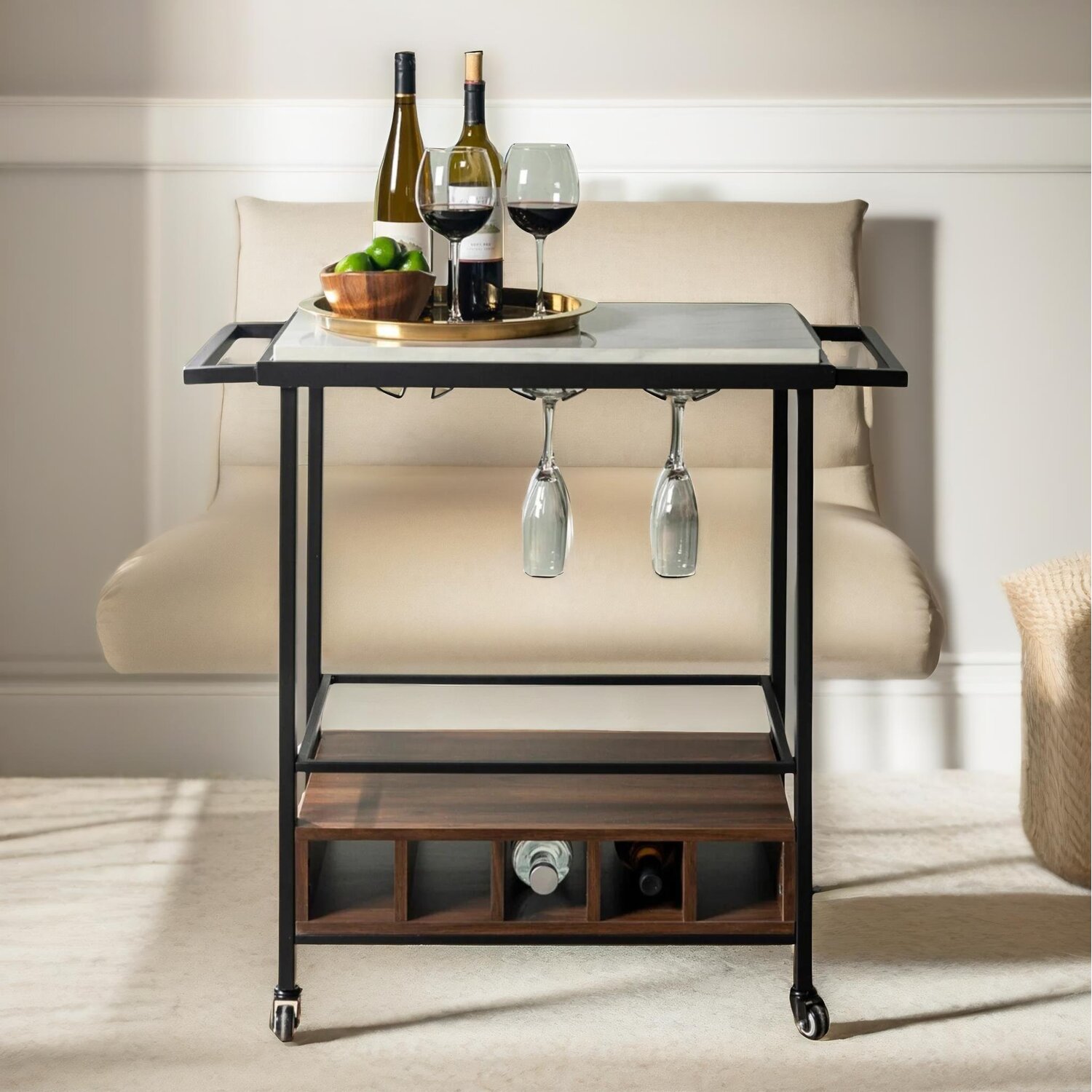 Rolling Kitchen Trolley With Wheels - Rustic Brown