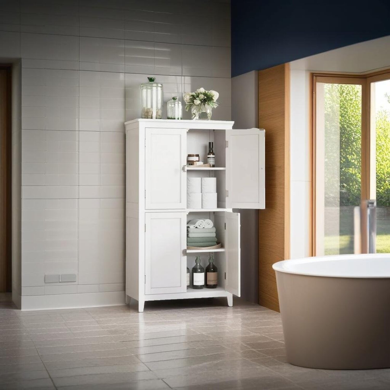 4 Door Freestanding Display Cabinet - White