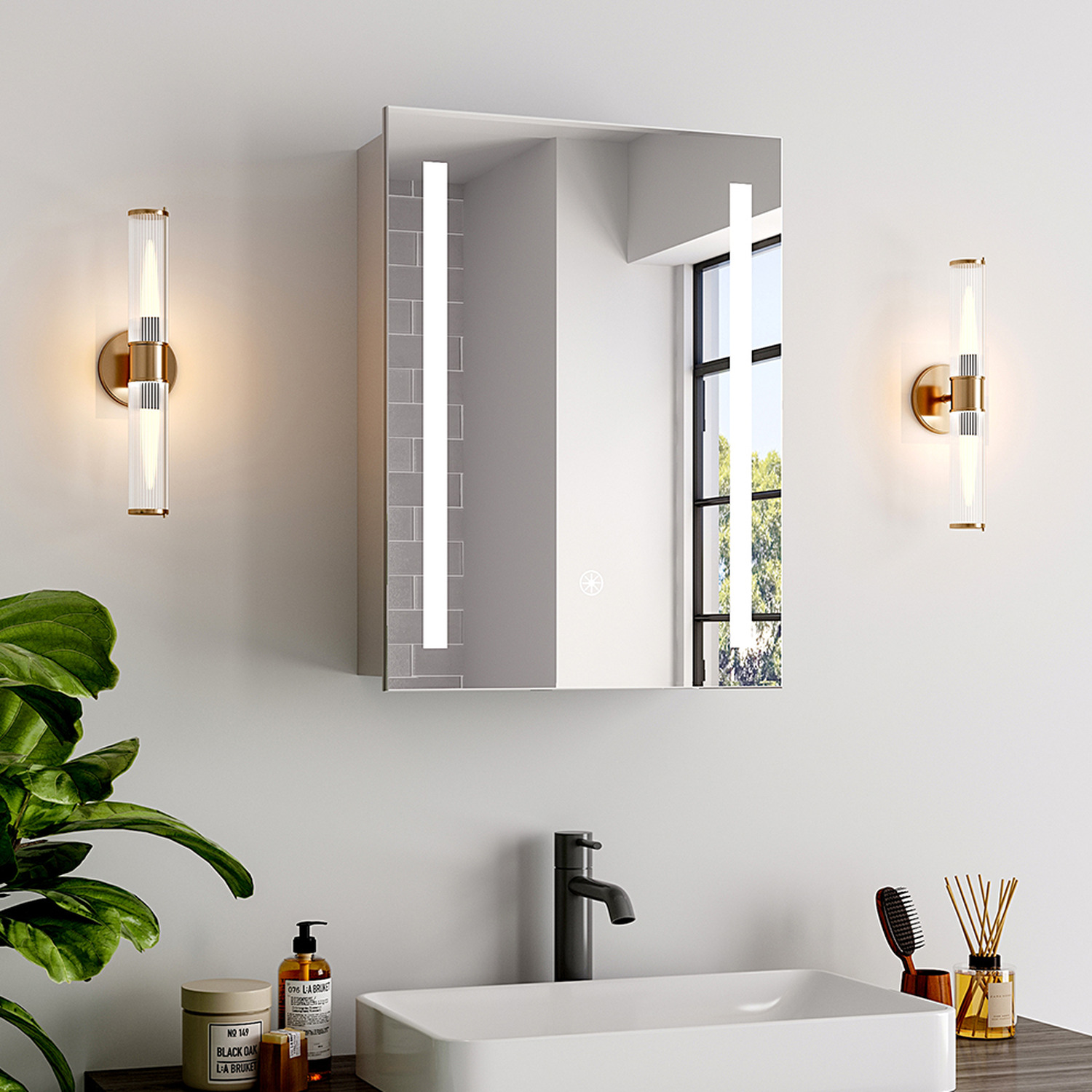 Wall Mirror Cabinet With Shelves - White