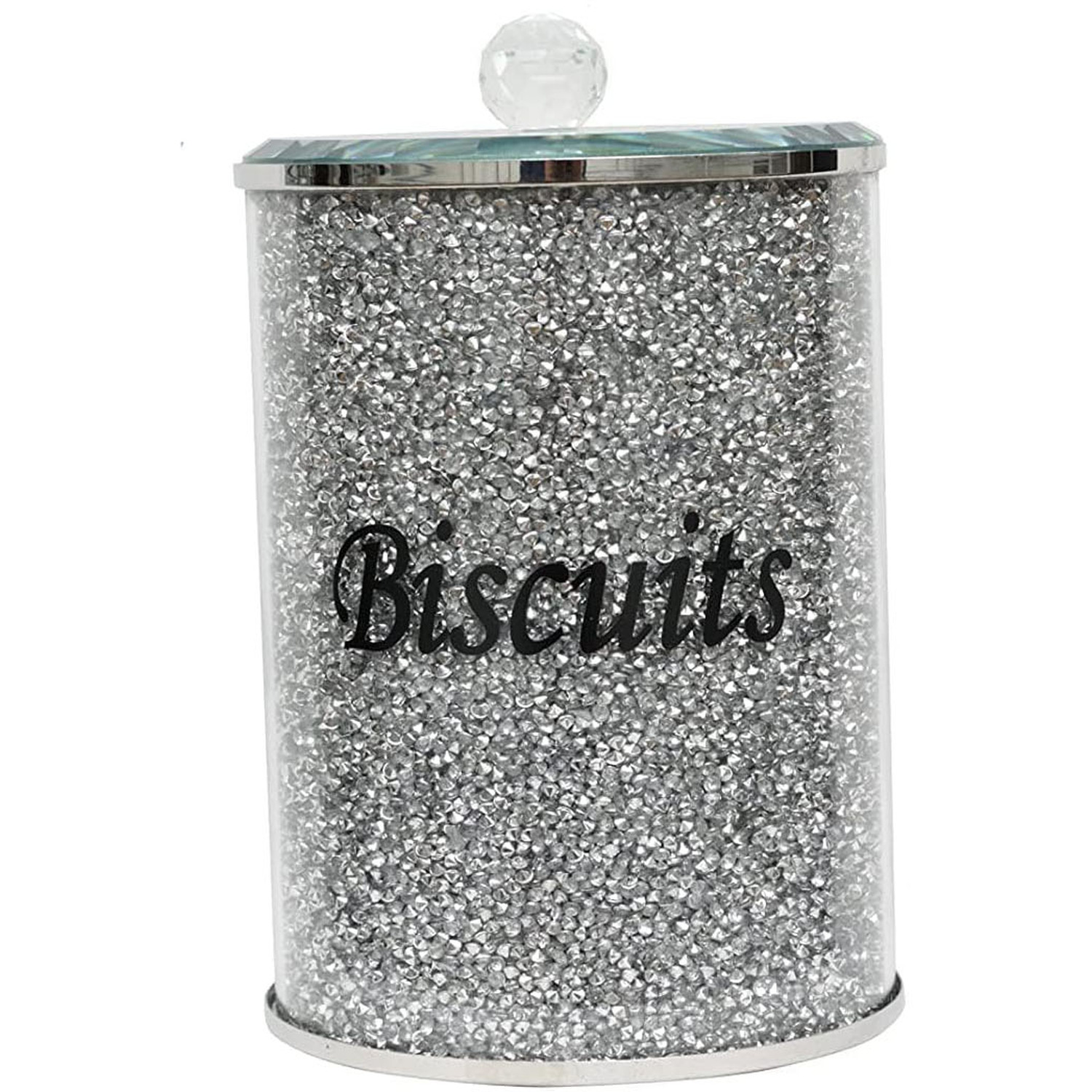 Biznest Crushed Crystal Diamond Silver Biscuit Jar With Lid - Silver