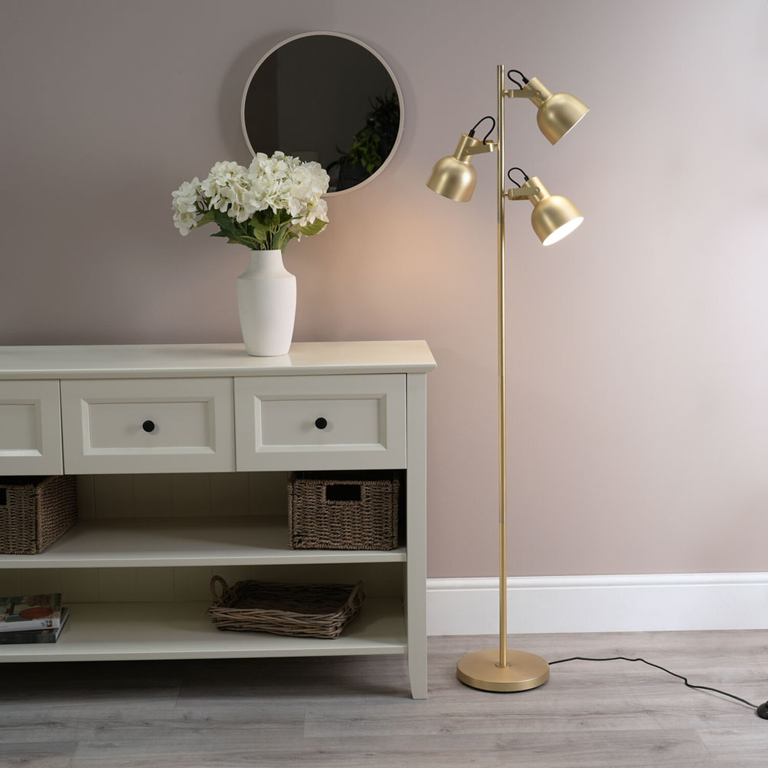 Albie 3 Arm Spotlight Head Adjustable Floor Lamp with LED Bulbs - Gold