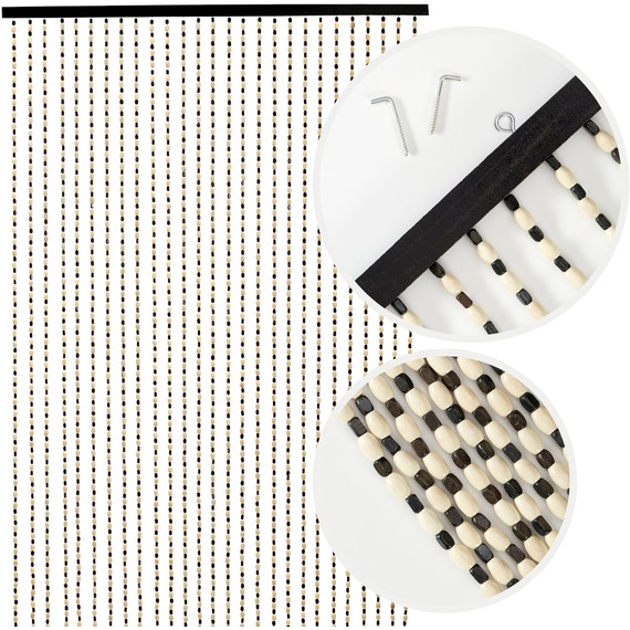 Wooden Beaded Door Curtain with Hook - 90 x 200 cm Bead Curtain 