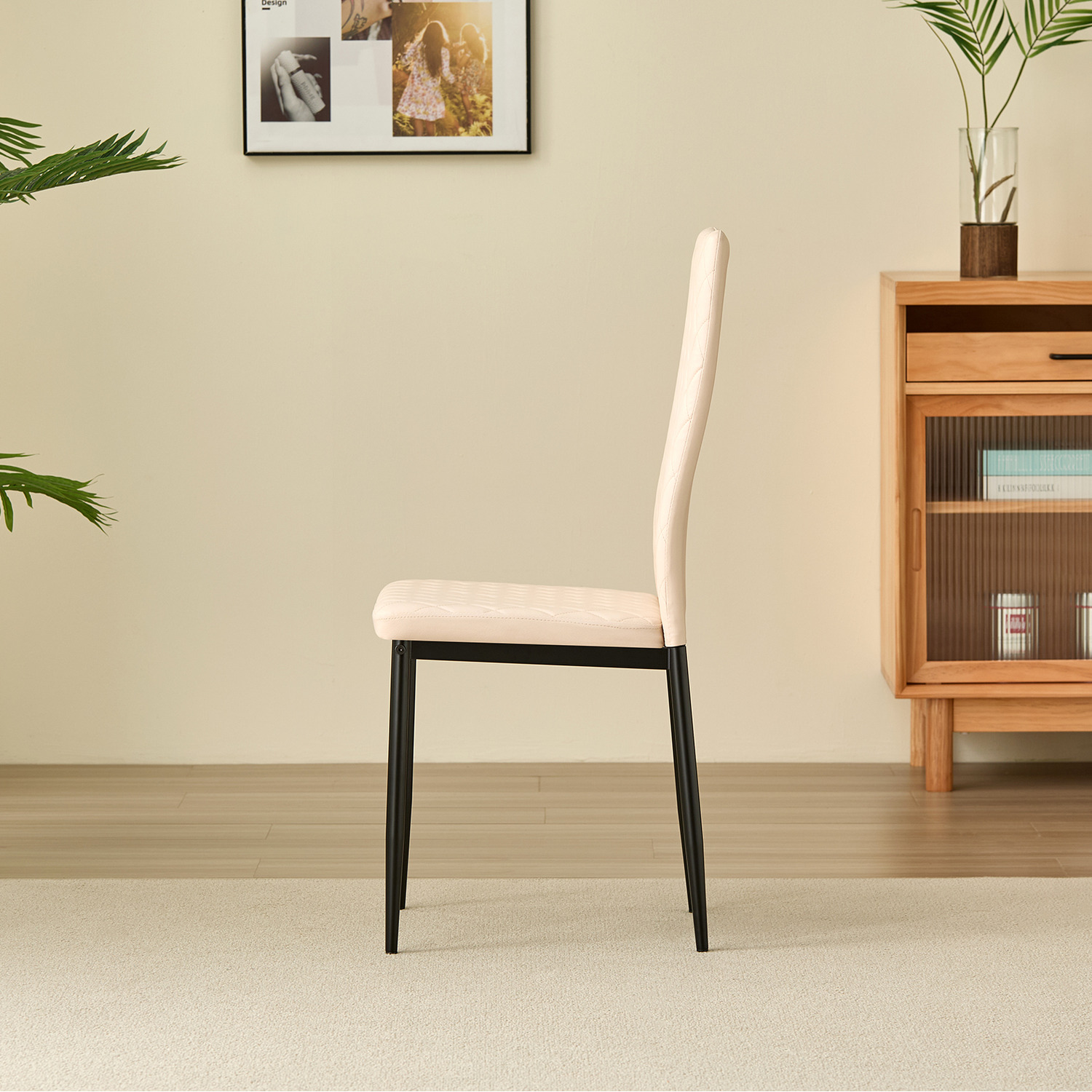 Miami Dining Table With 4 Emily Leather Chairs - Champaign