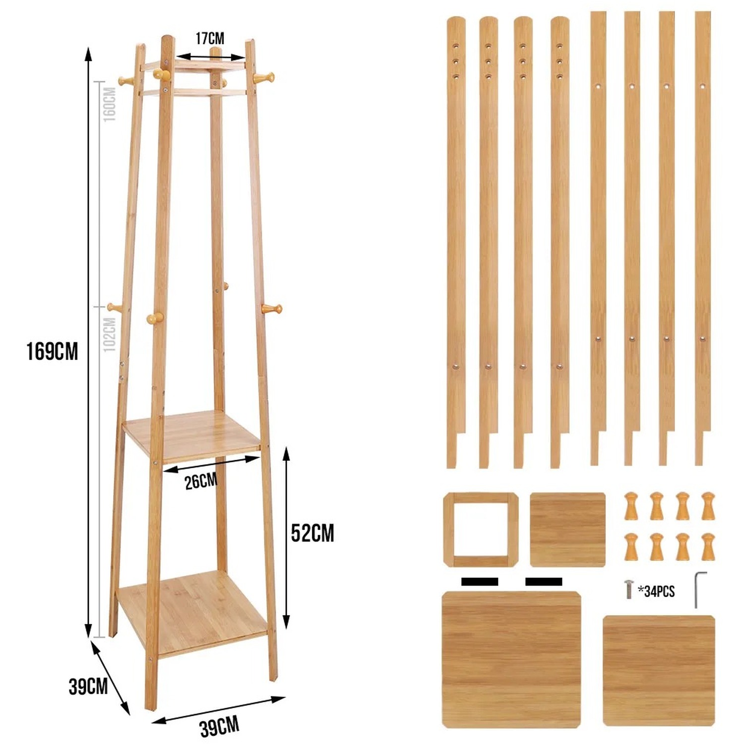 Long Pyrmid Rack Pyramid Bamboo Coat Rack