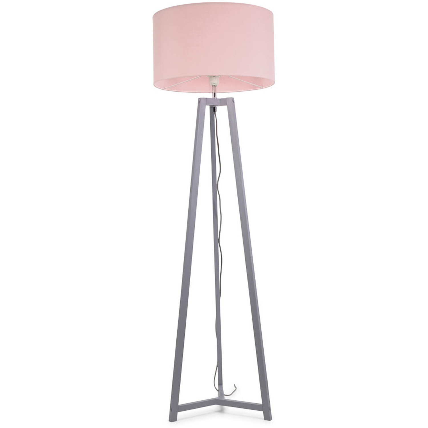 Lottie Grey Wood Floor Lamp Drum Shade and LED Bulb - Blush