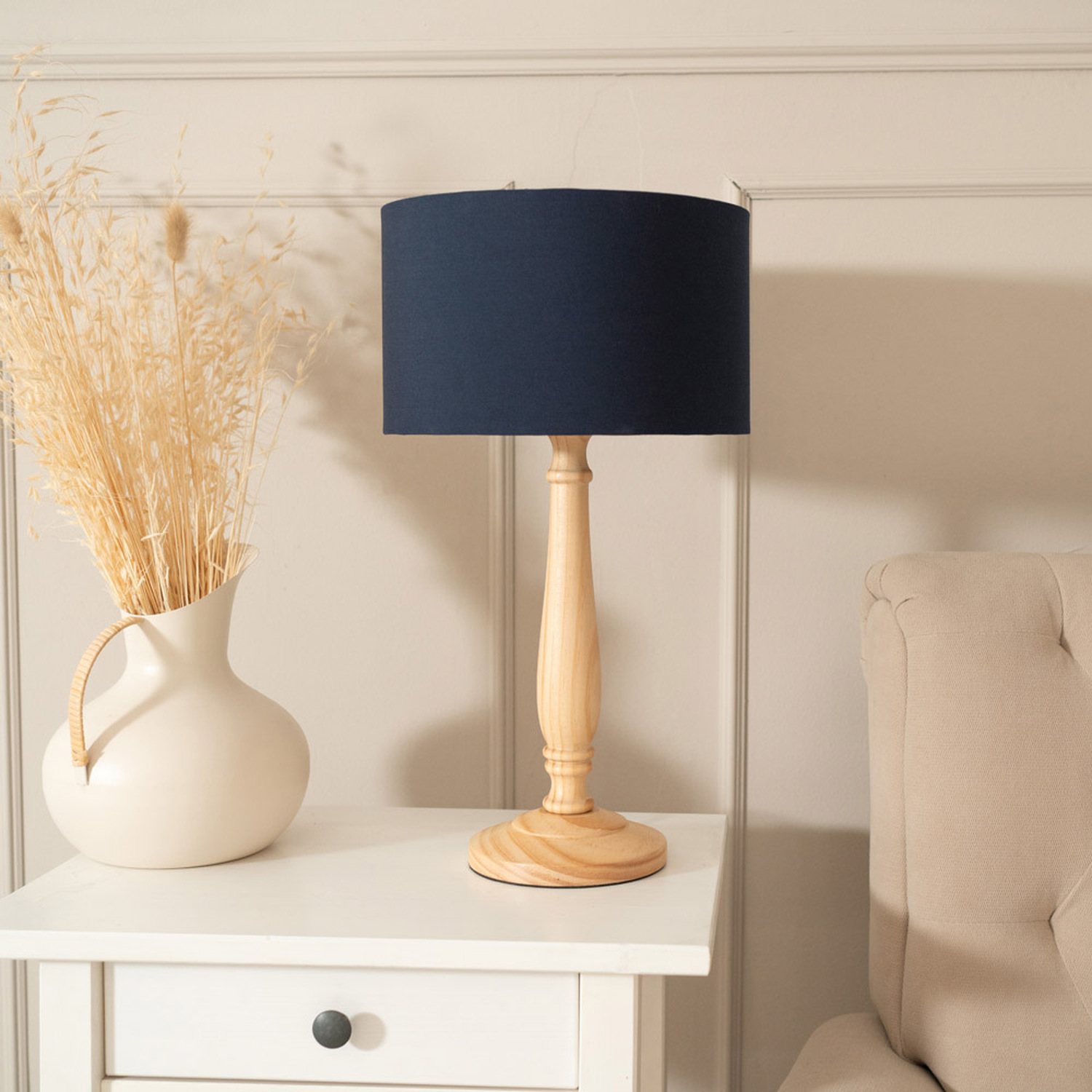 Image of Victoria Light Wood Table Lamp Drum&hellip;