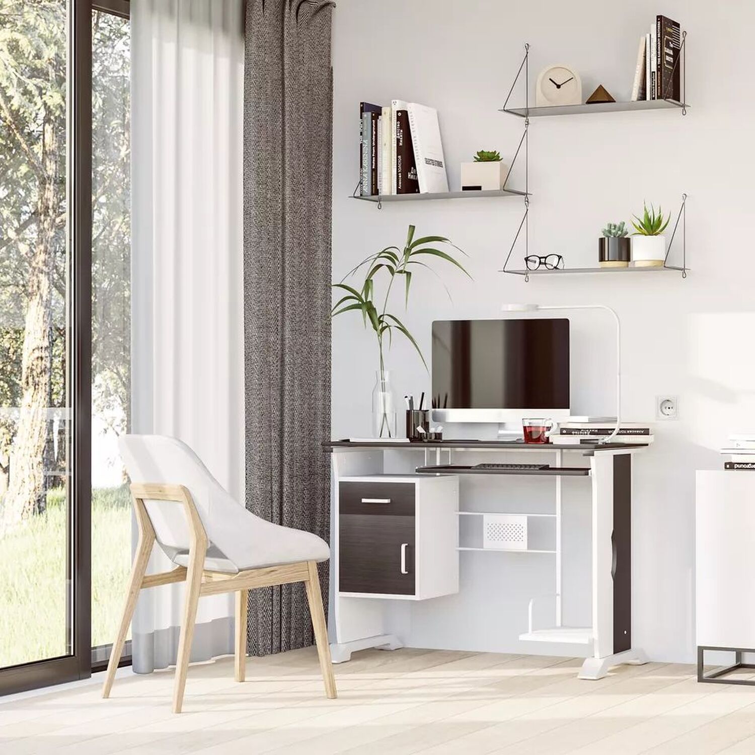Modern Computer Desk With Drawers And Storage - Black And White 75cm
