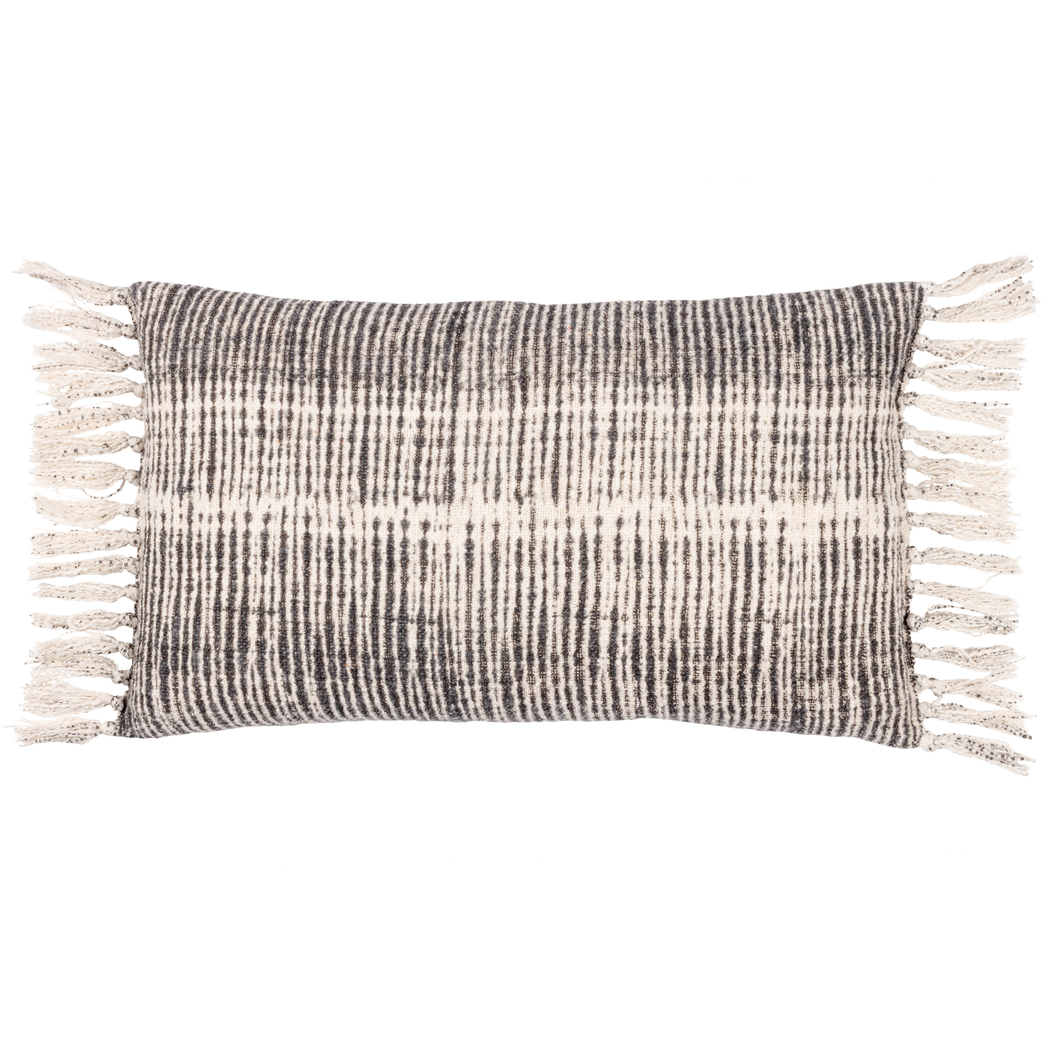 Sono Ink Abstract Fringed Cushion - Black / Feather