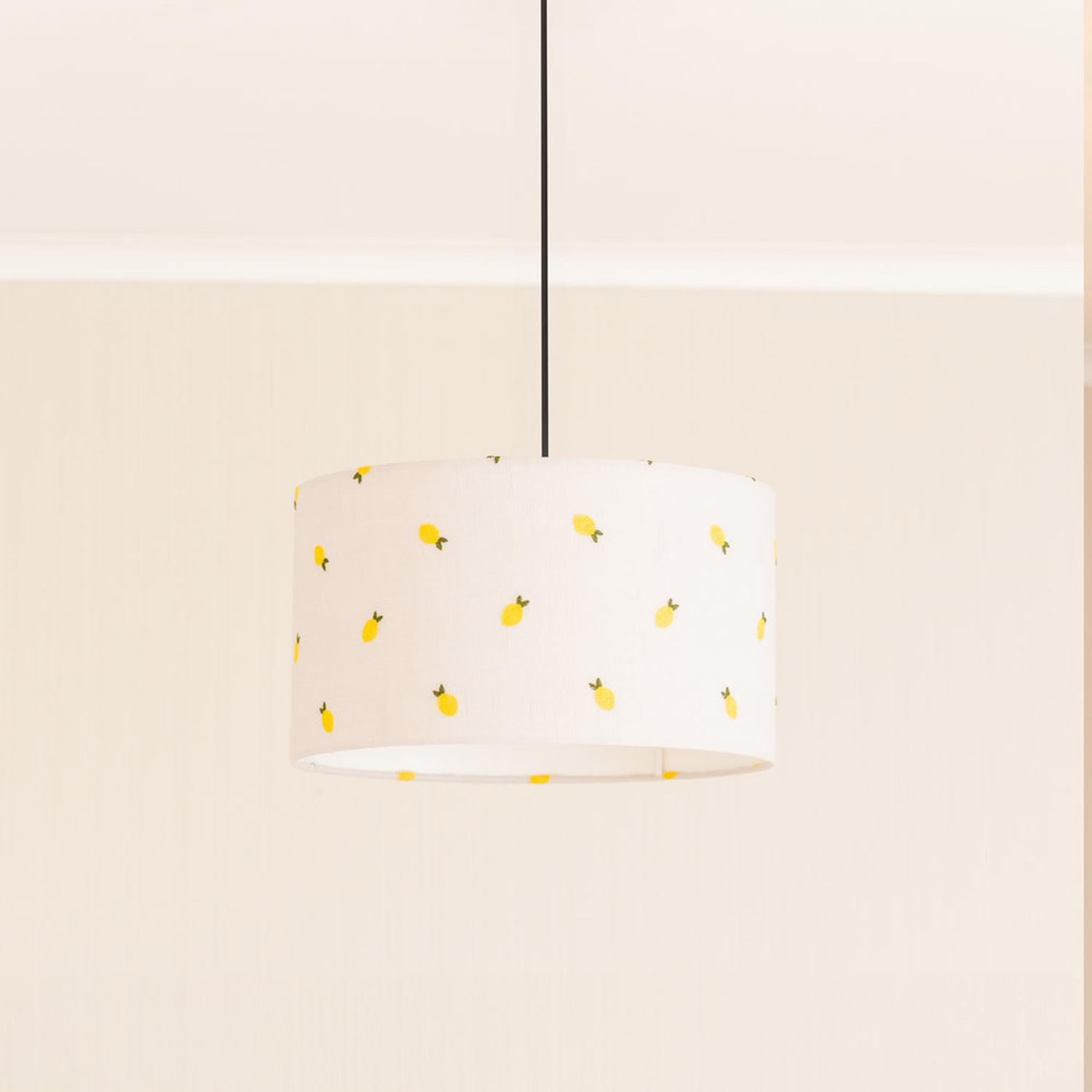 Image of Brae Medium Natural Fabric Lemon Embroidered&hellip;