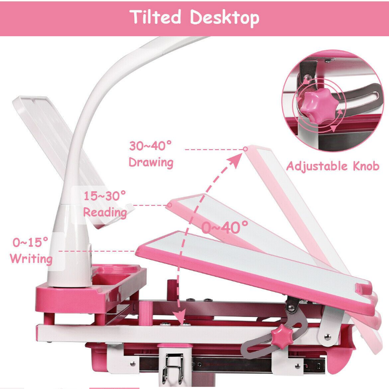 Kids Study Desk And Chair Set - Pink