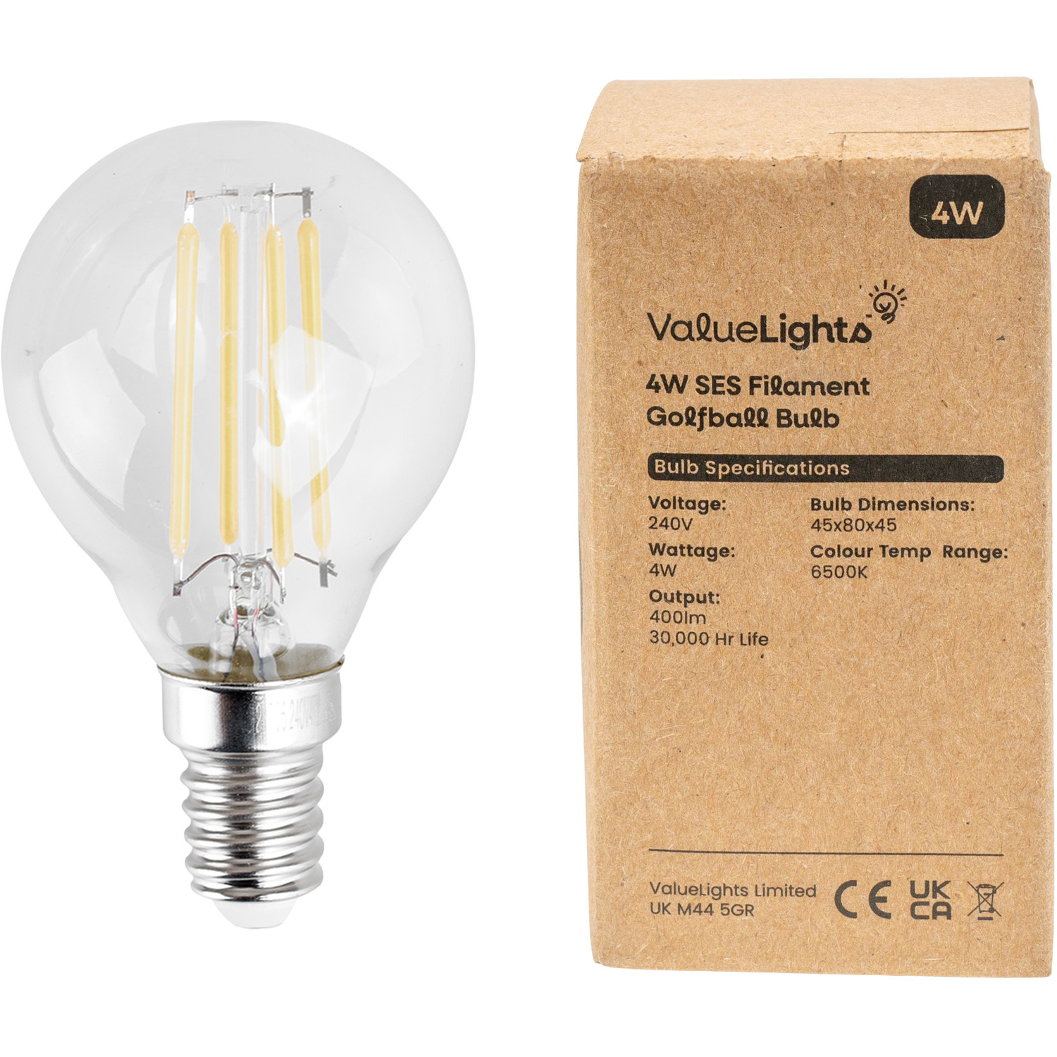 6 Pack E14 Glass Golfball LED 4W Cool White 6500K Light Bulbs