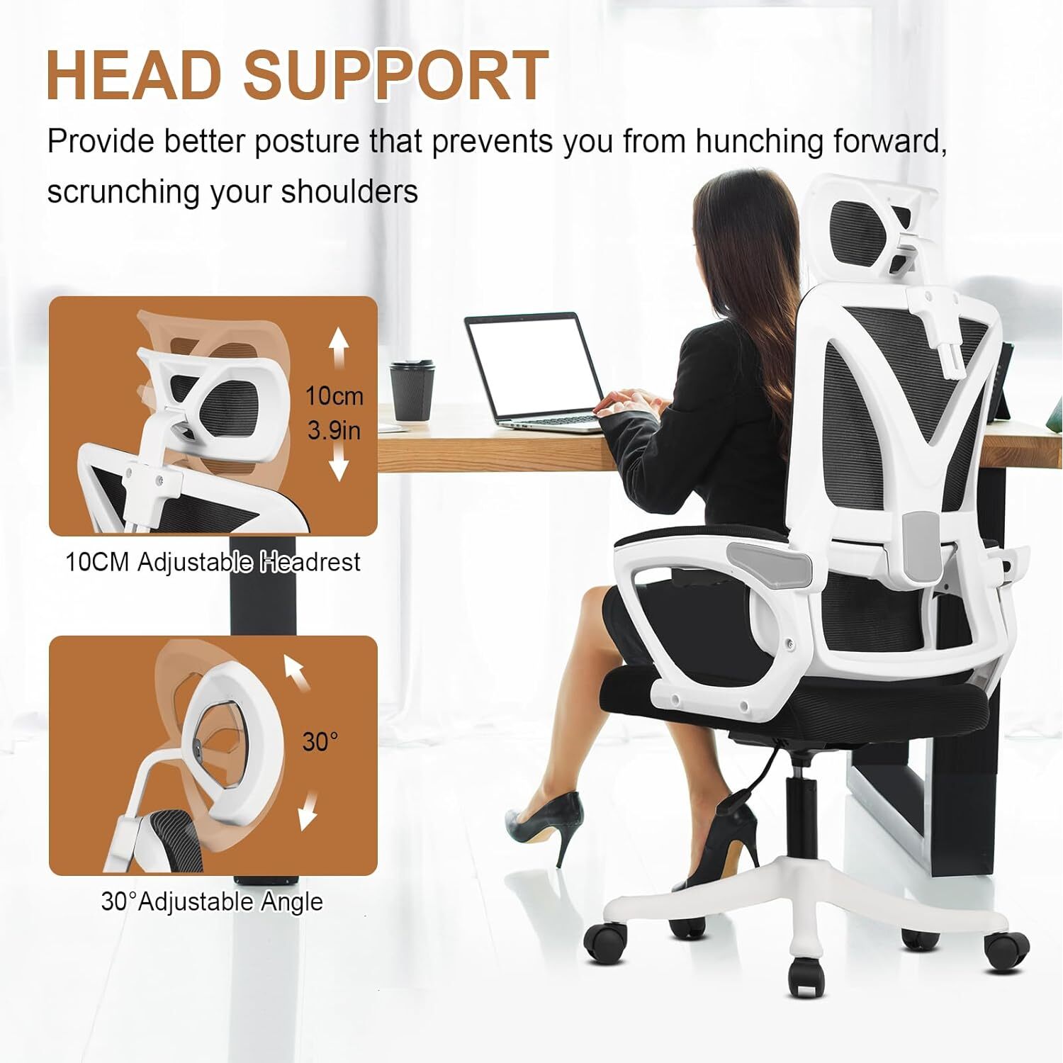 Adjustable Ergonomic Office Chair With Back Support And Headrest - Black