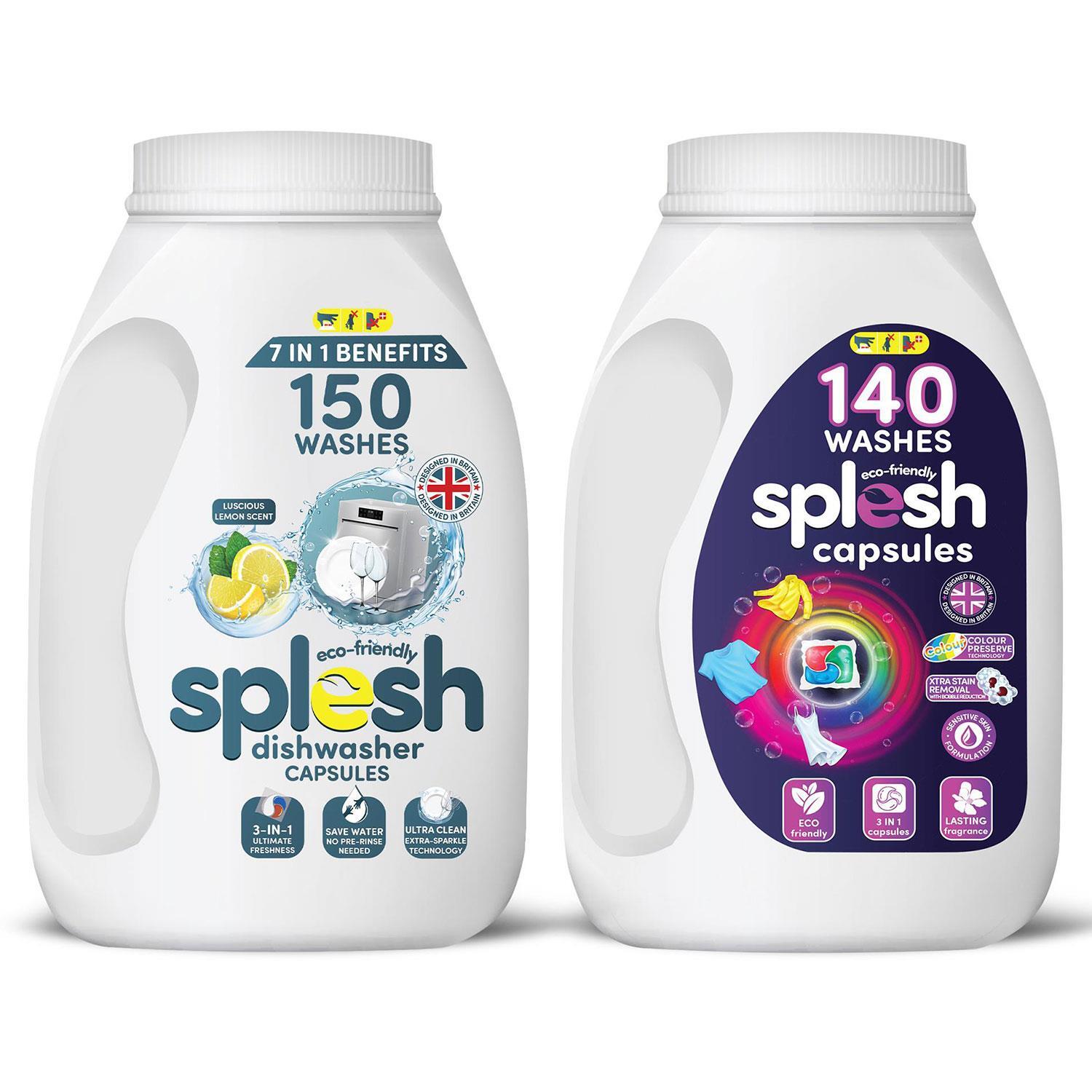 Splesh Cleaning Bundle Dishwasher 150 Cap With Laundry 140 Cap - White