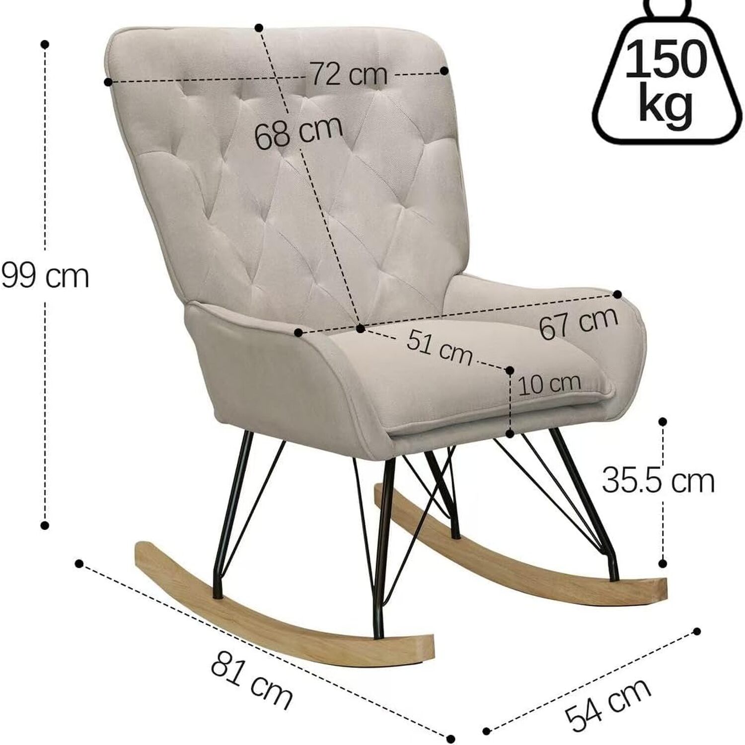 Alivio Comfortable Velvet Rocking Chair - Beige