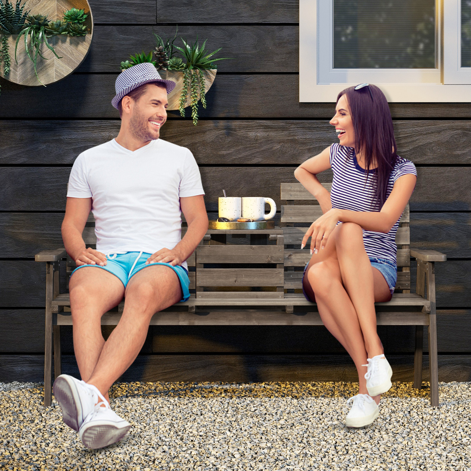 Outdoor Bench with Middle Table