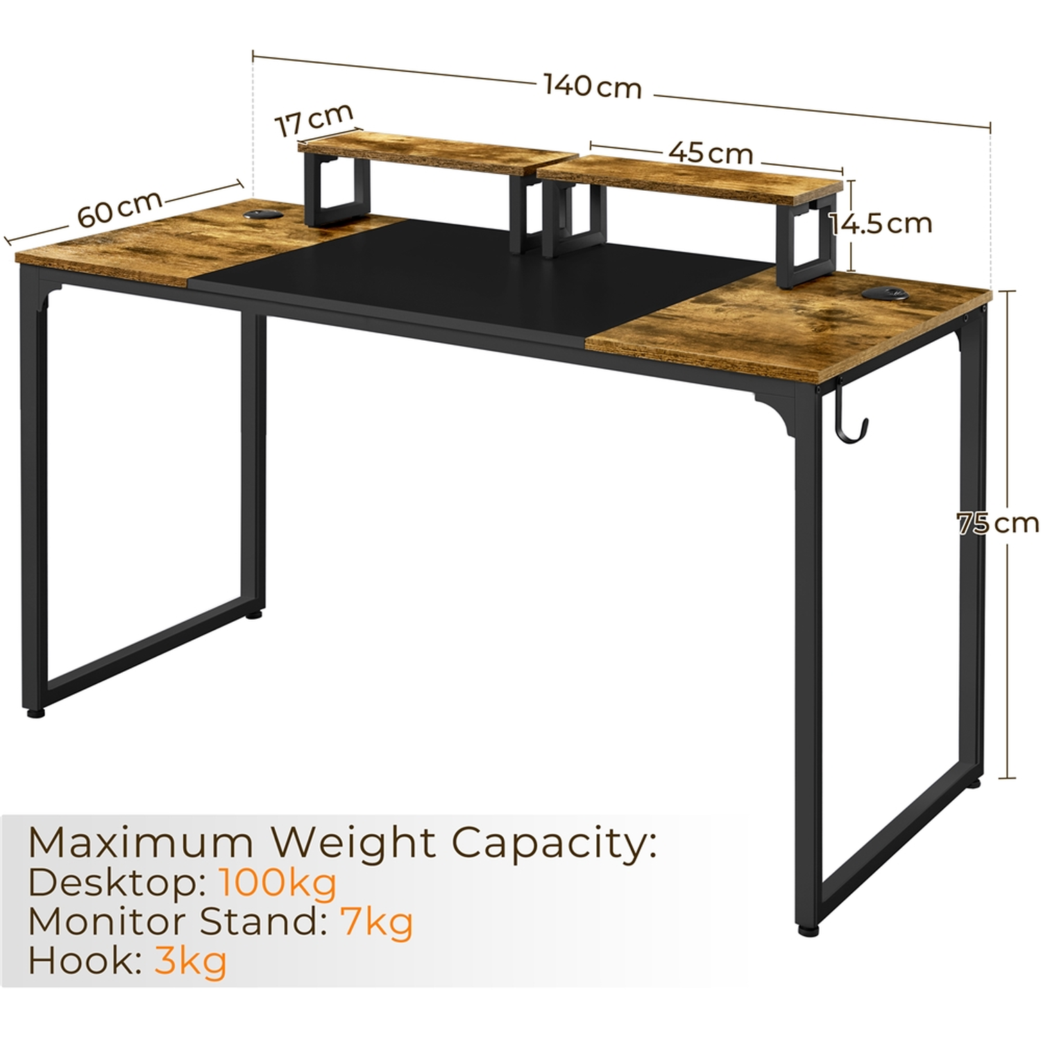 Large Computer Desk with 2 Movable Monitor Stands