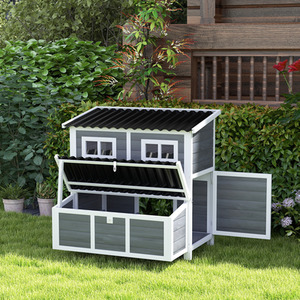 PawHut Wooden Coop with Nesting Box Tray for 4-6 Small Animals
