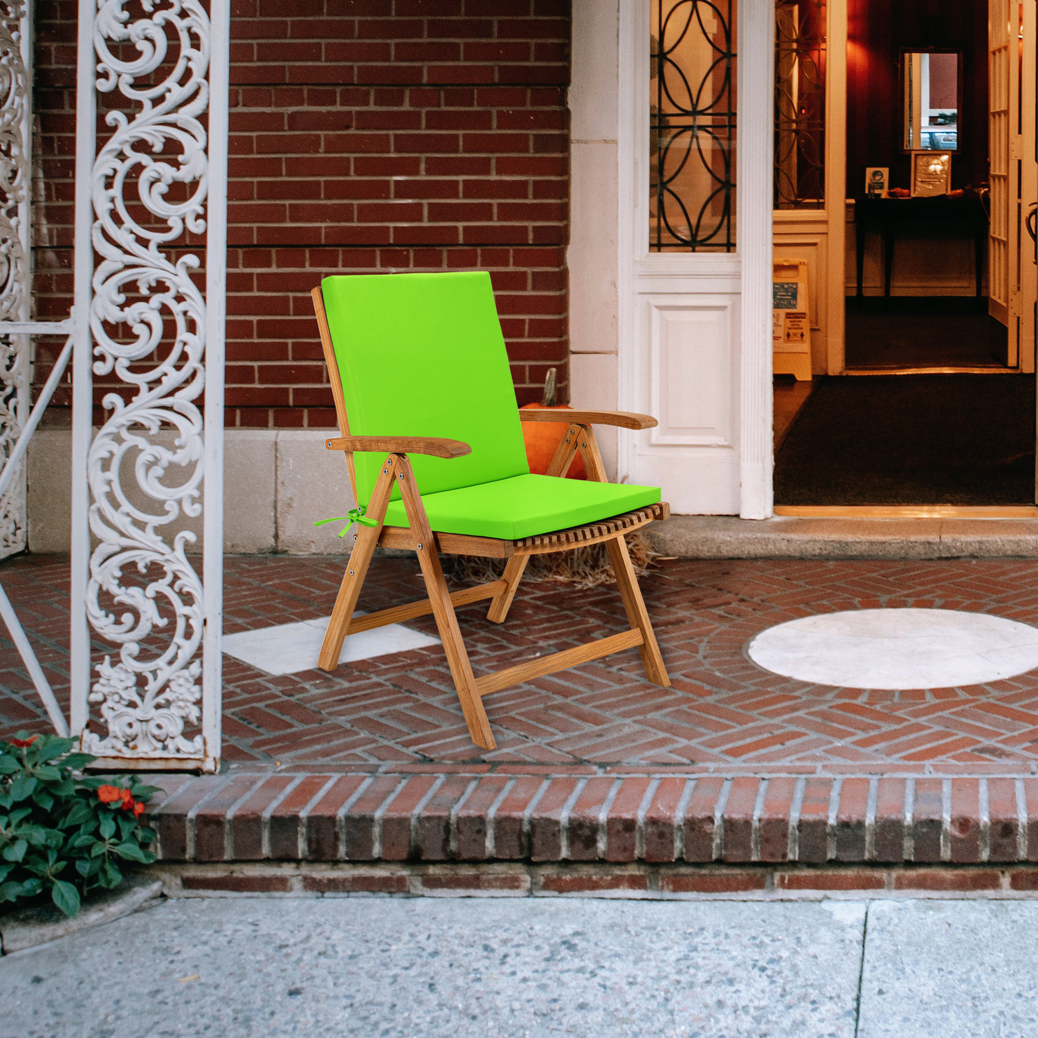 Outdoor High Back Garden Chair Seat Cushion Pad With Ties - Lime 4