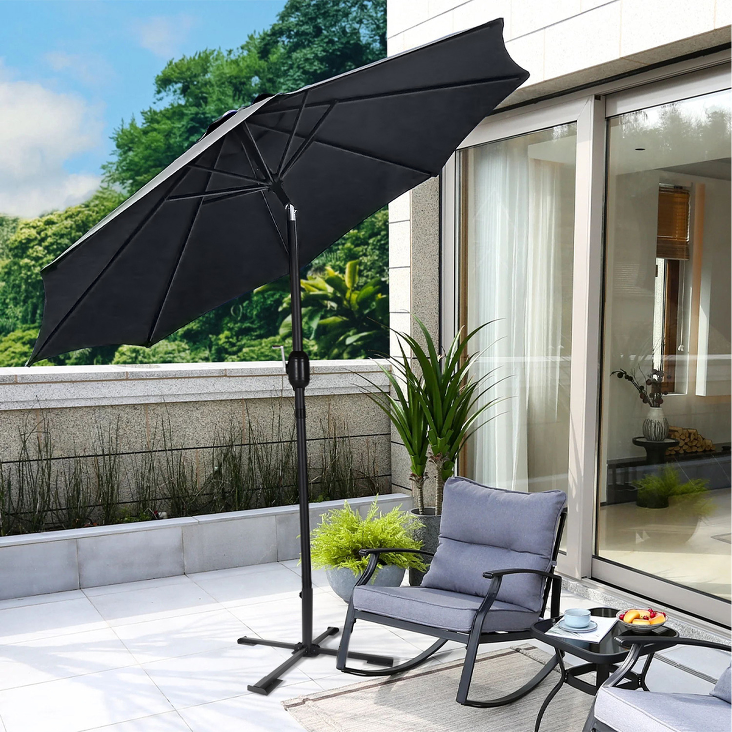 3M Traditional Garden Parasol with Foldable Cross Base - Black