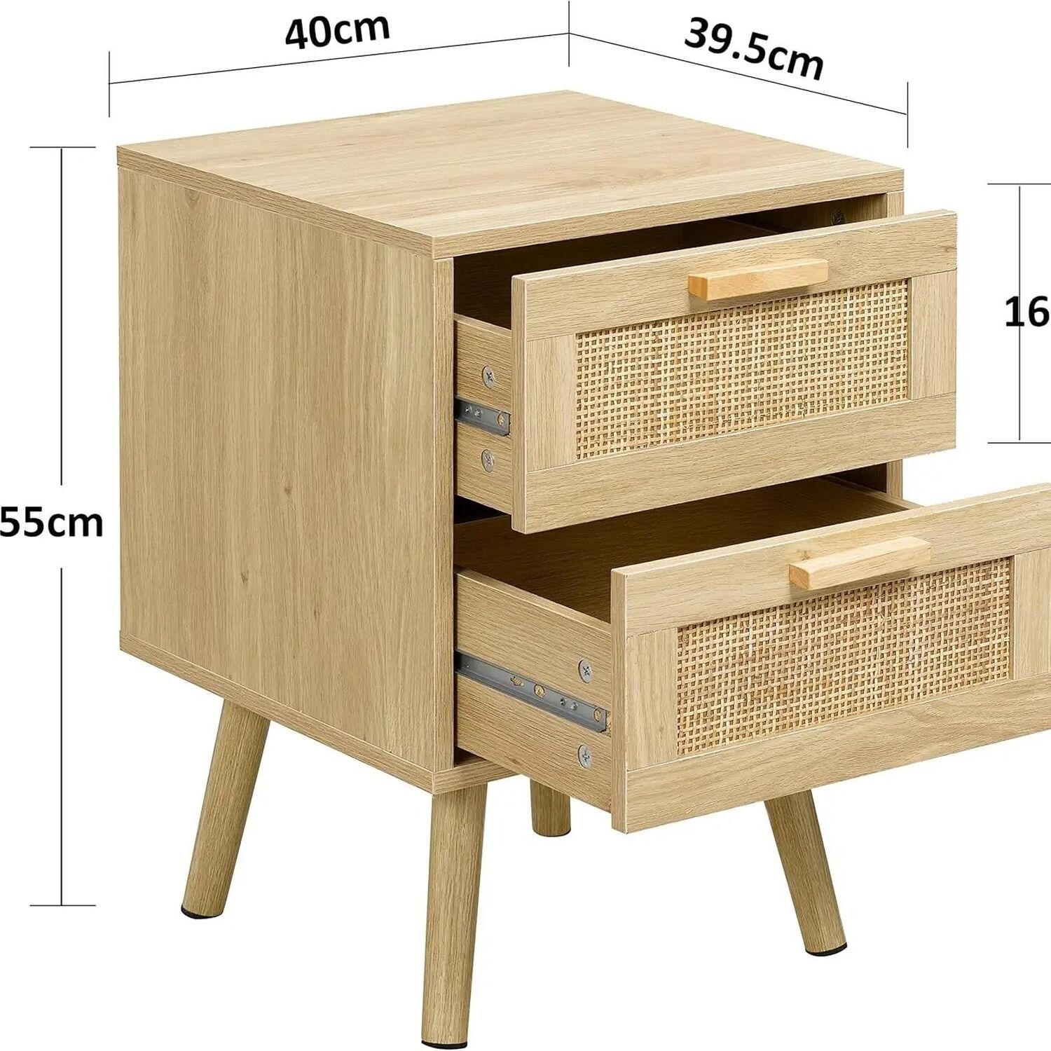 2 Handmade Rattan Bedside Tables With Decorated Drawers - Brown