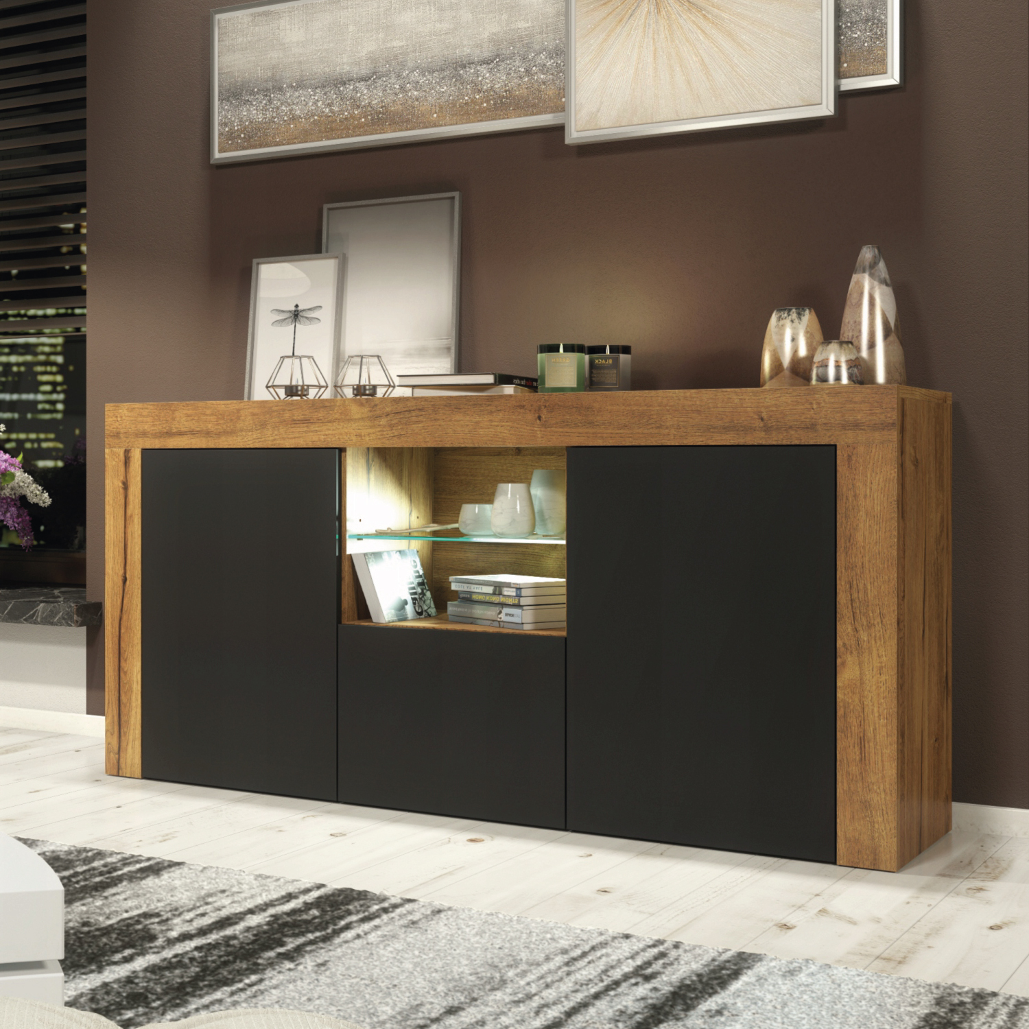 Aurora Sideboard 145cm - Dark Oak Black Matt