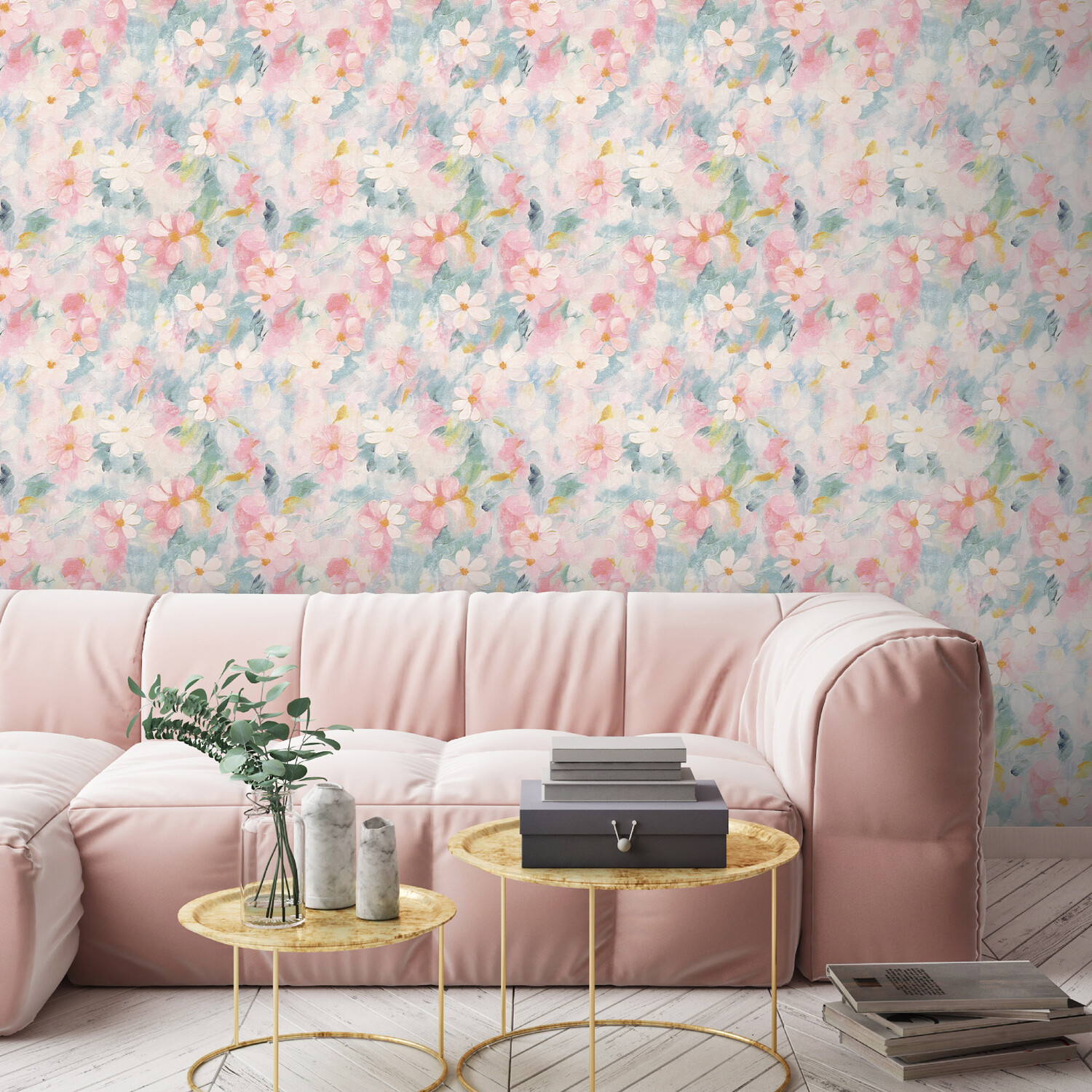 Oil Paint Floral Wallpaper - Pink
