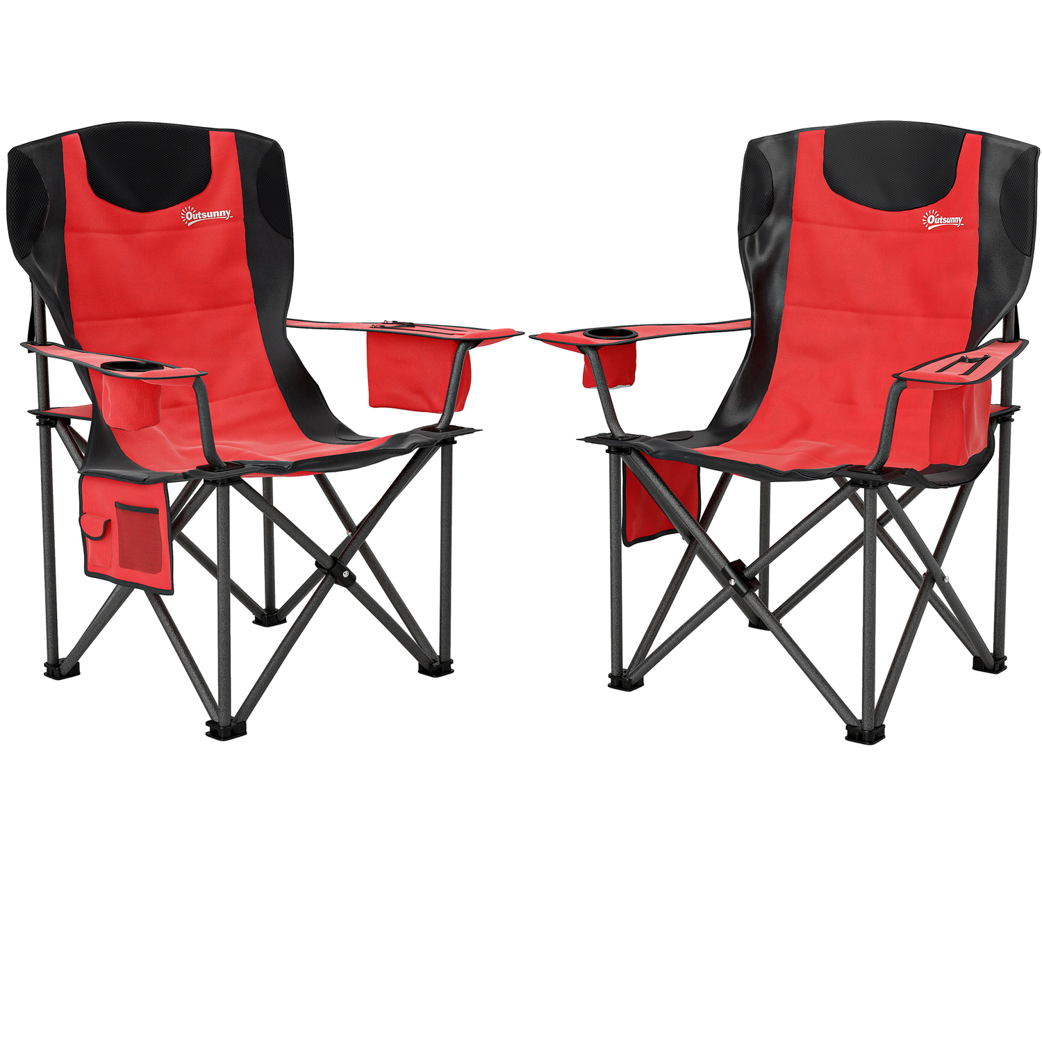 Outsunny Set of 2 Reclining Camping Chairs, Grey and Black
