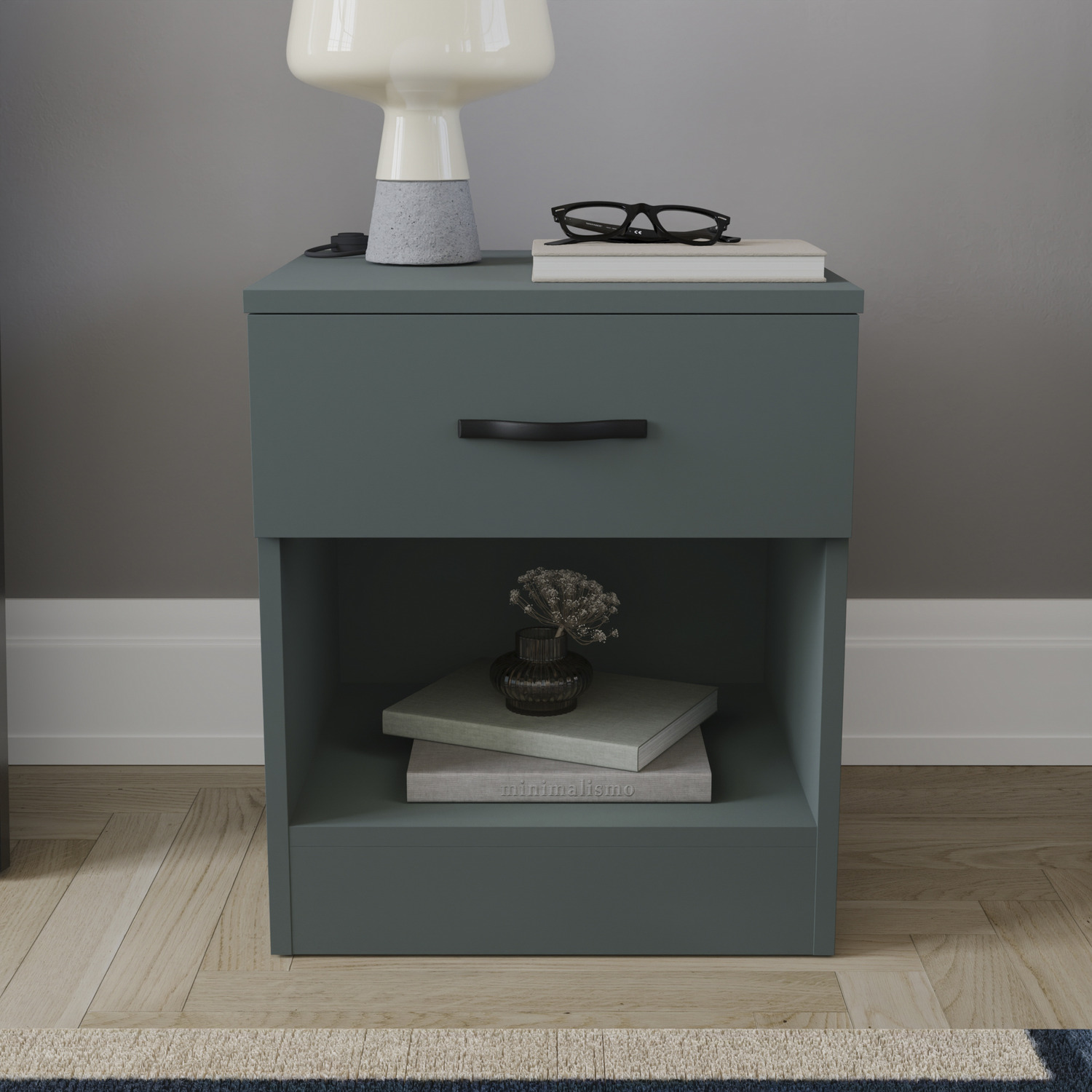 Riano 1 Drawer Bedside Table Chest Nightstand - Jasper Green