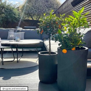 Black / 17.2l IDEALIST Garden Planter Ribbed Black Reinforced Stone Outdoor Plant Pot shot 7982404